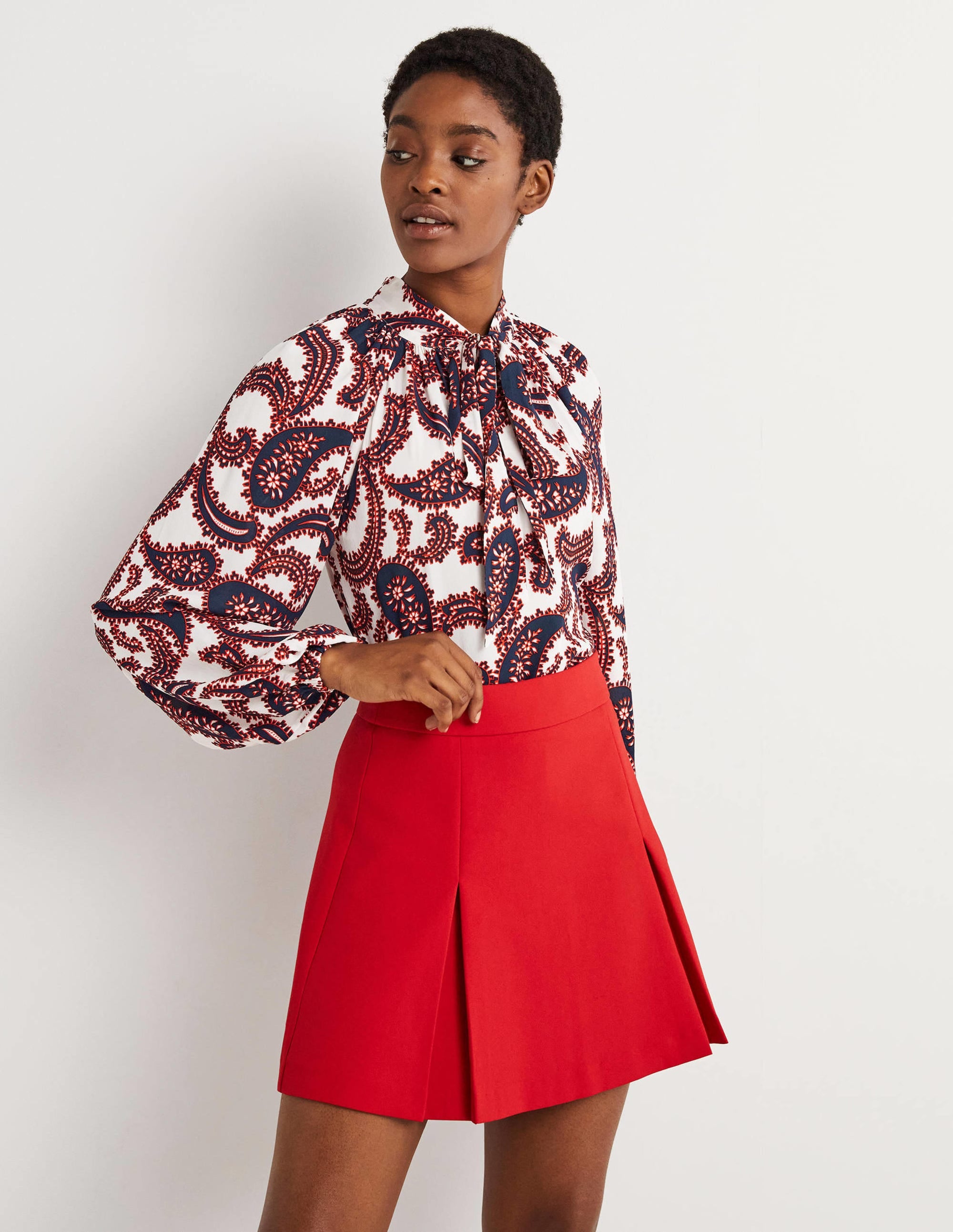 Tie Neck Blouse-Ivory, Paisley Cluster - Image 1