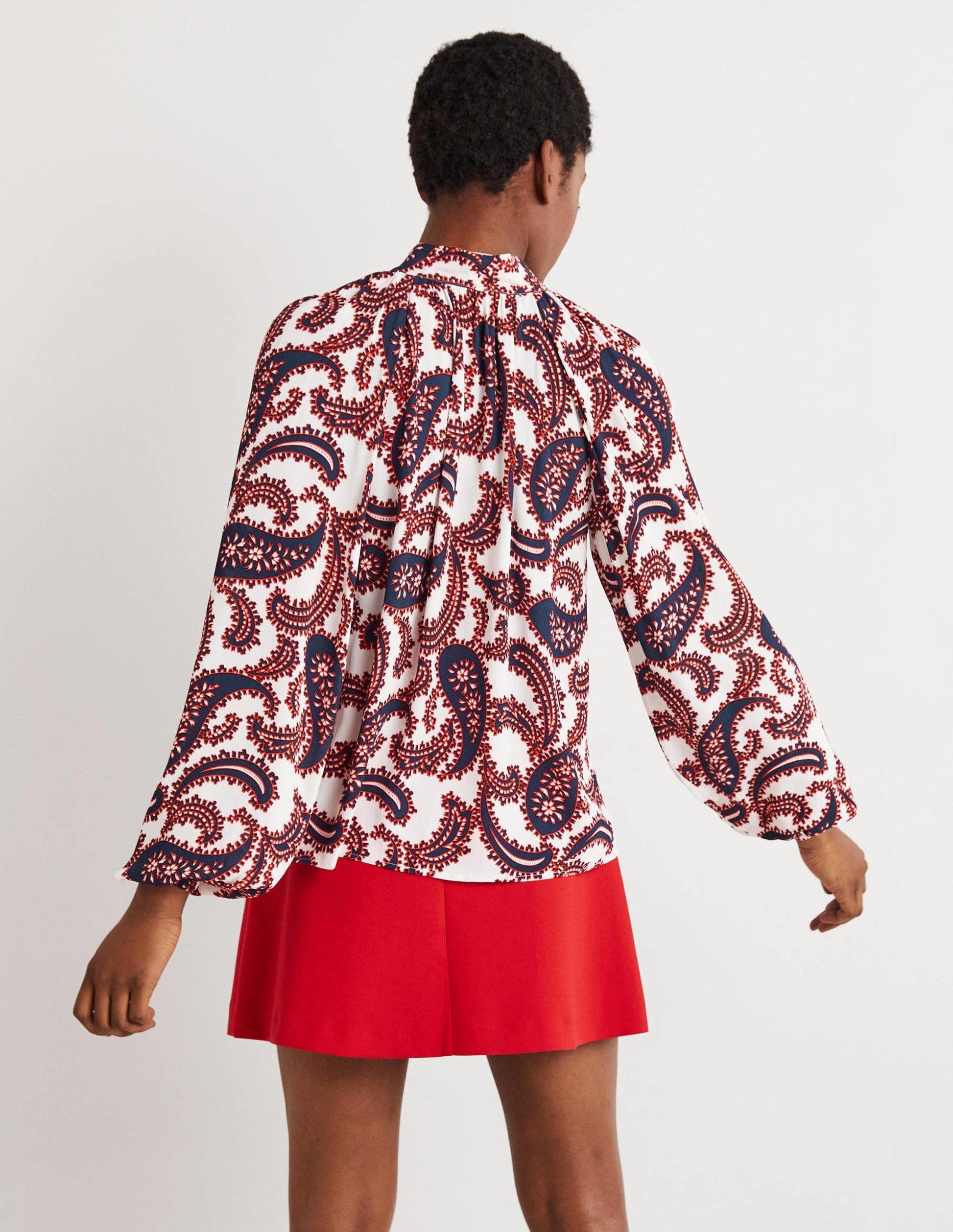 Tie Neck Blouse-Ivory, Paisley Cluster-3