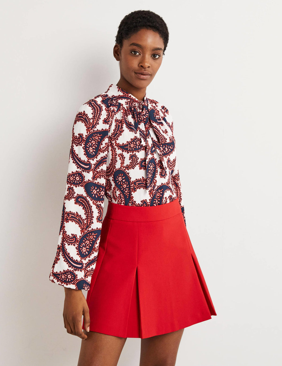 Tie Neck Blouse-Ivory, Paisley Cluster-4