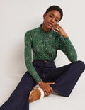Smocked Neck Printed Top-Broad Bean, Tropic Charm