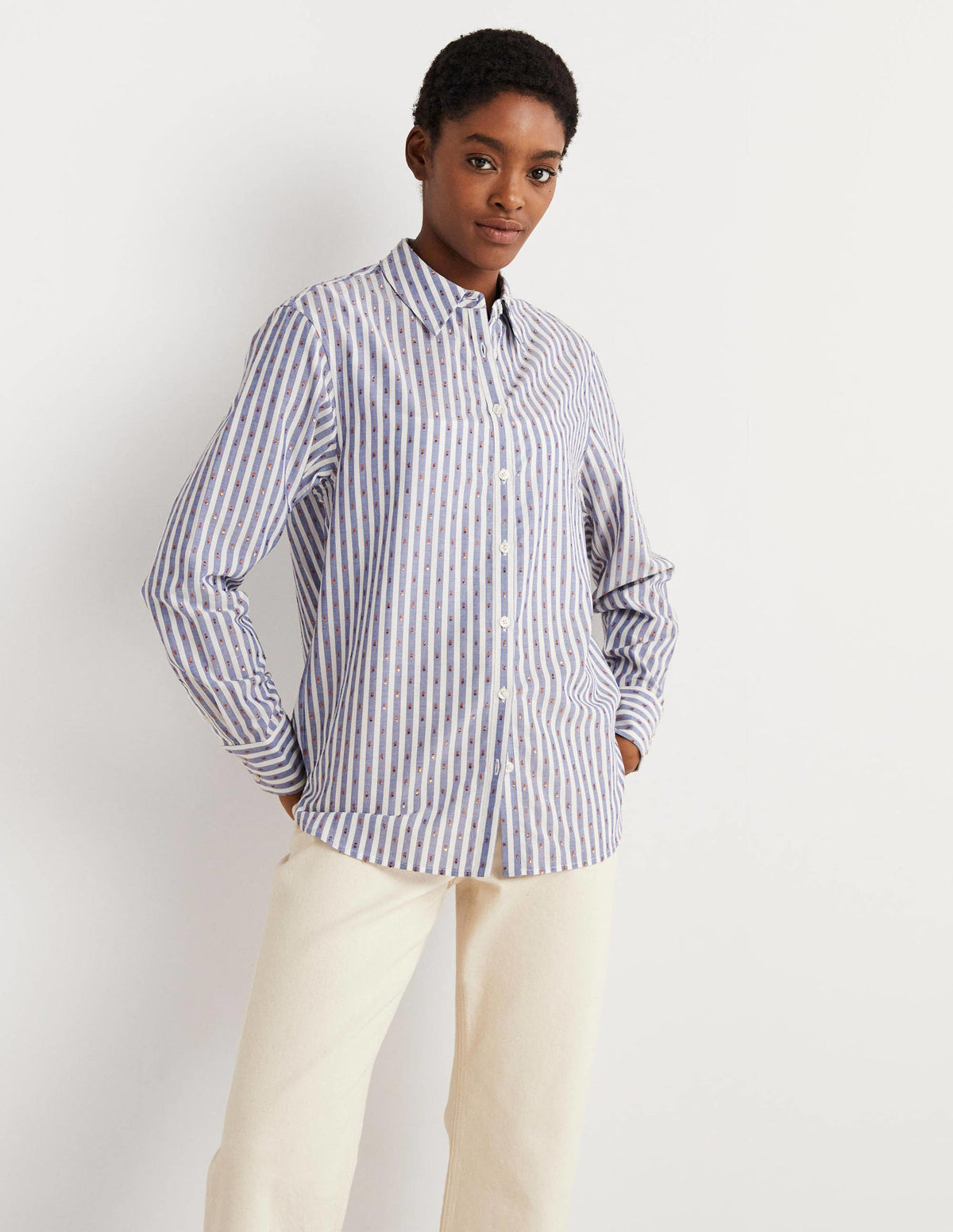 Embroidered Relaxed Shirt-Metallic Clip Stripe - Image 1