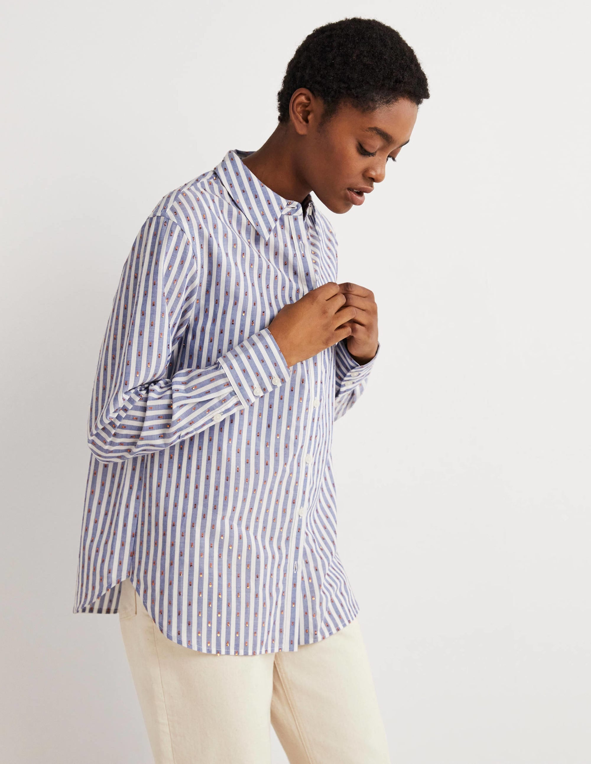 Embroidered Relaxed Shirt-Metallic Clip Stripe - Image 2