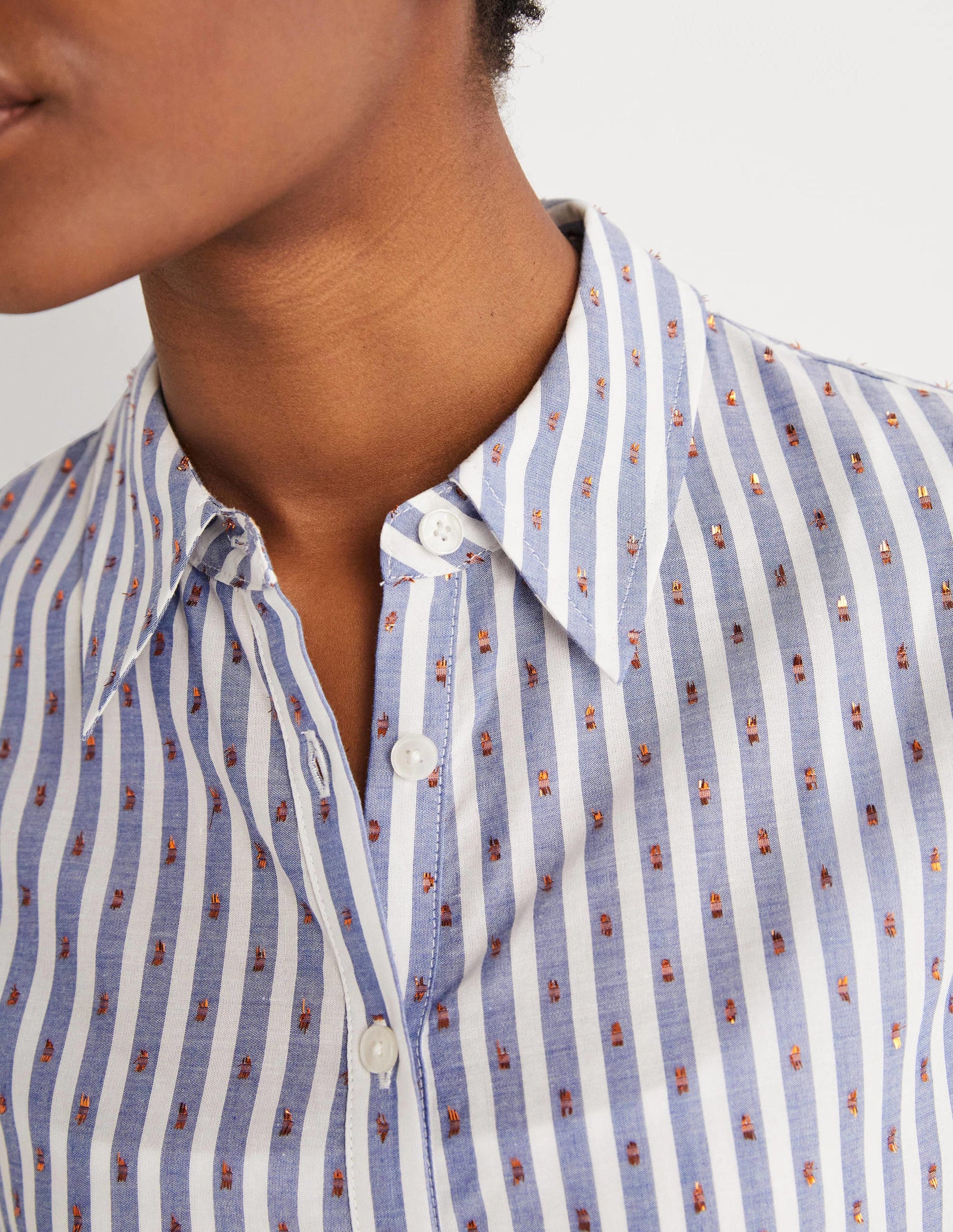 Embroidered Relaxed Shirt-Metallic Clip Stripe-3