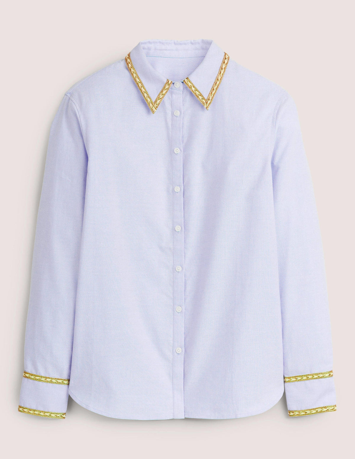 Gold Trim Relaxed Shirt-Chambray, Metallic-6