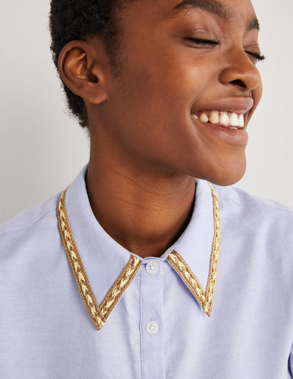 Gold Trim Relaxed Shirt-Chambray, Metallic - Image 2