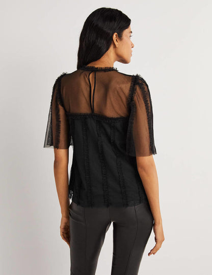 Black Sweetheart Tulle Party Top-Black-3