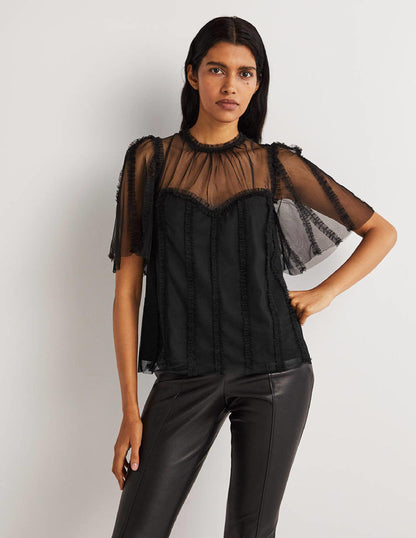 Black Sweetheart Tulle Party Top-Black-5