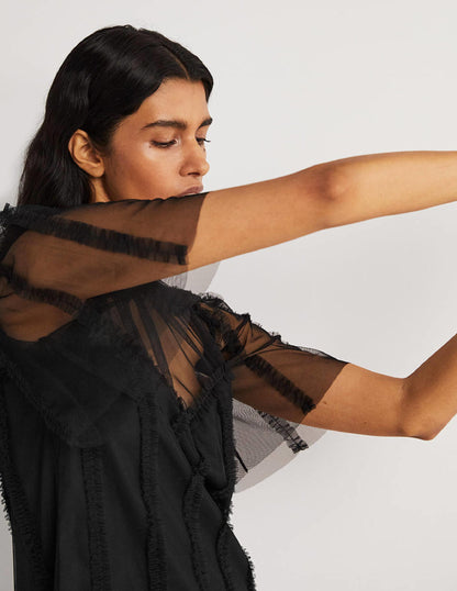 Black Sweetheart Tulle Party Top-Black-6