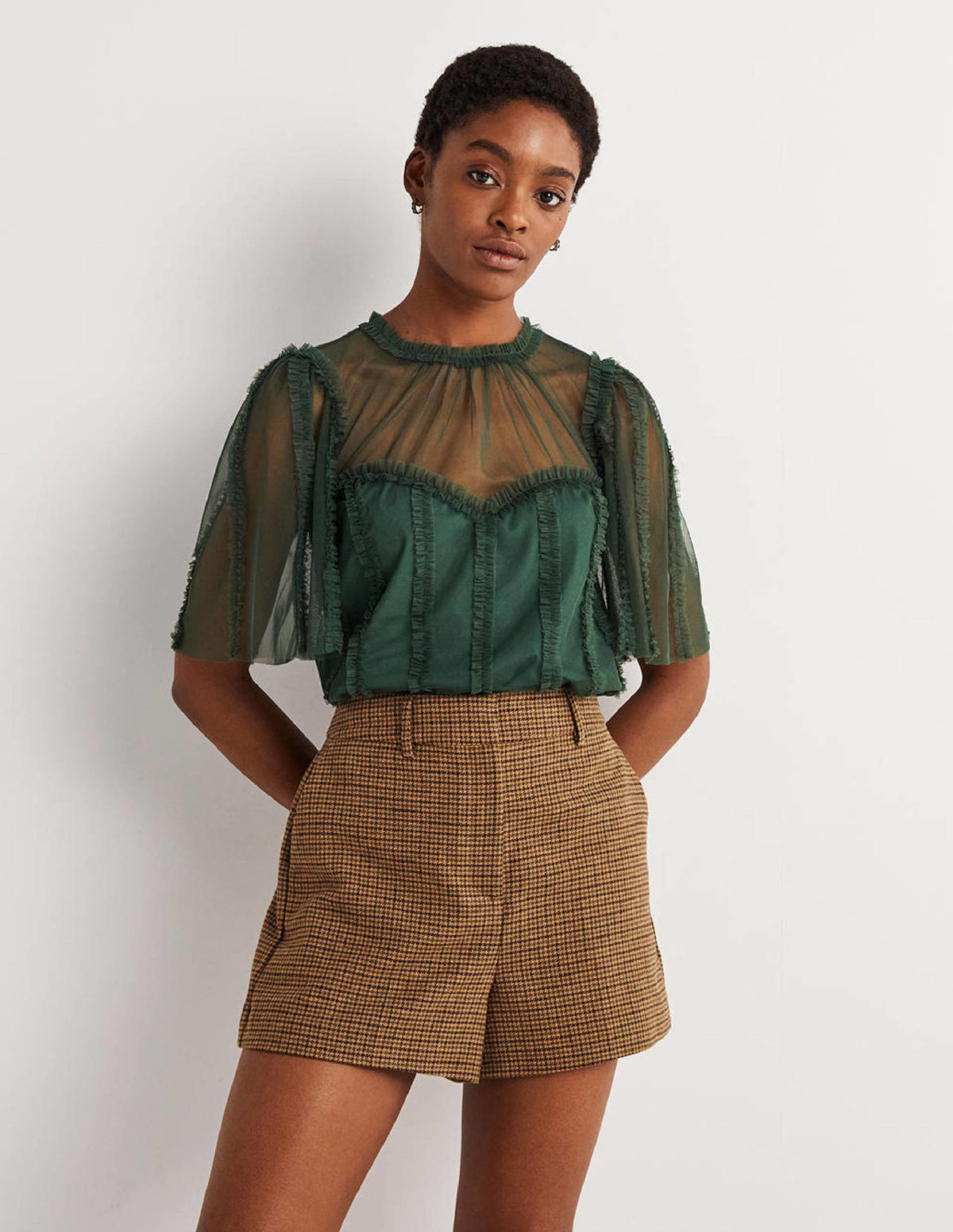 Green Sweetheart Tulle Party Top-Trekking Green-1
