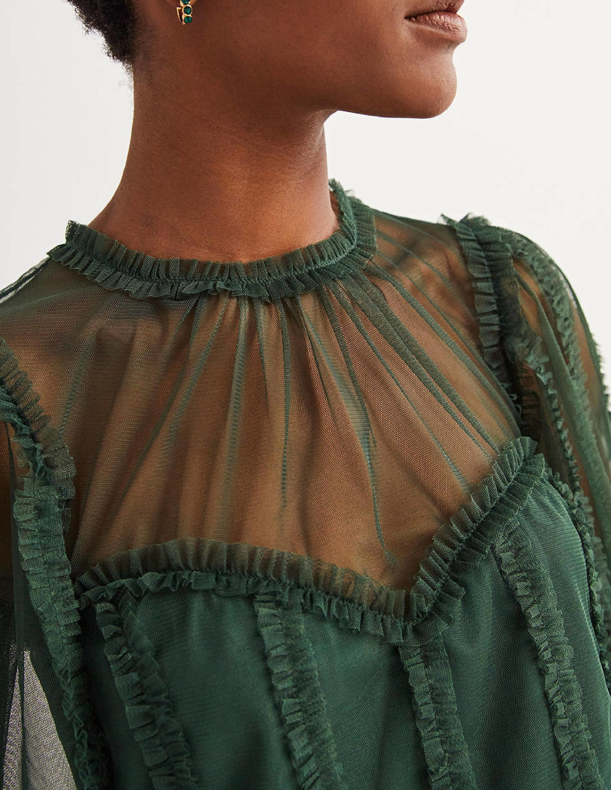 Green Sweetheart Tulle Party Top-Trekking Green-2