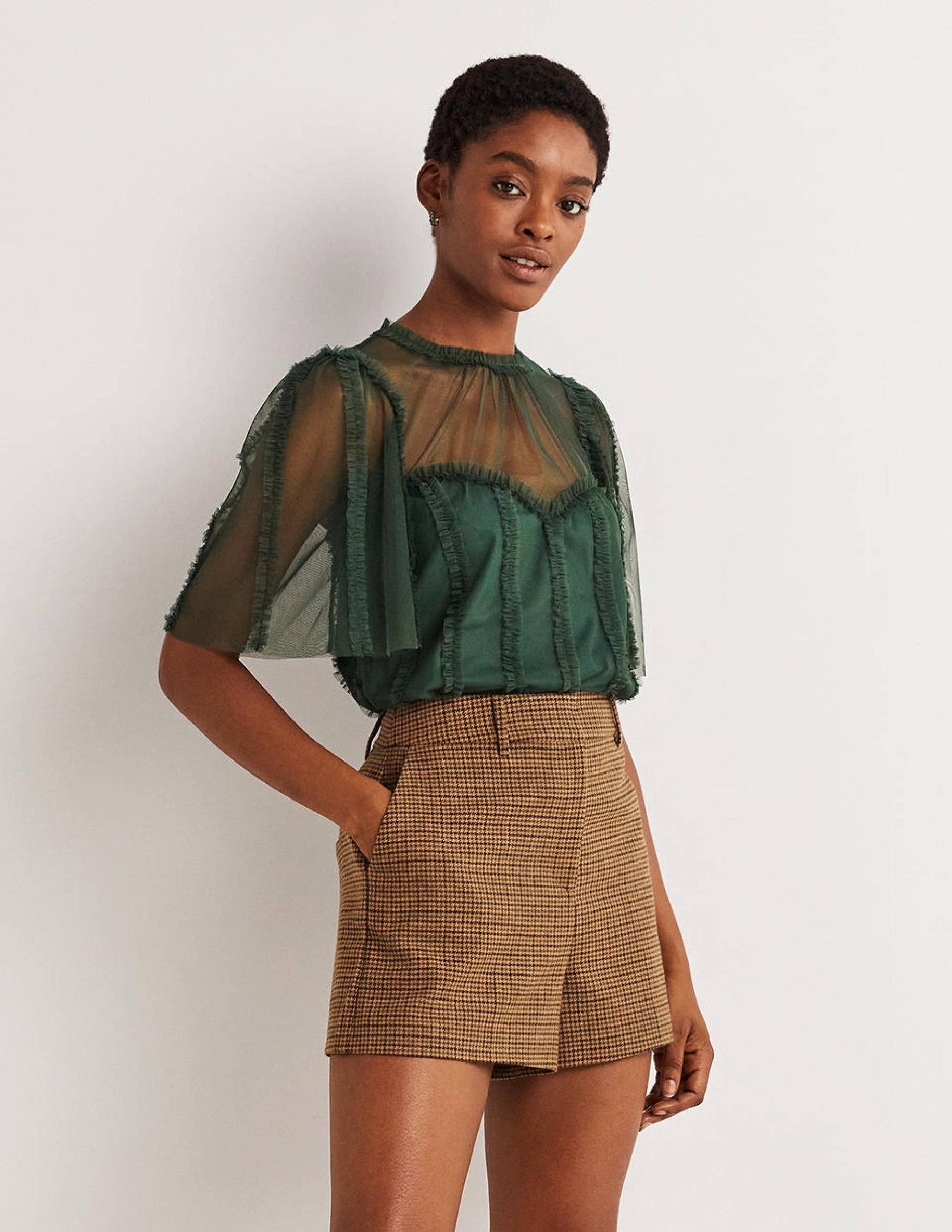 Green Sweetheart Tulle Party Top-Trekking Green-4