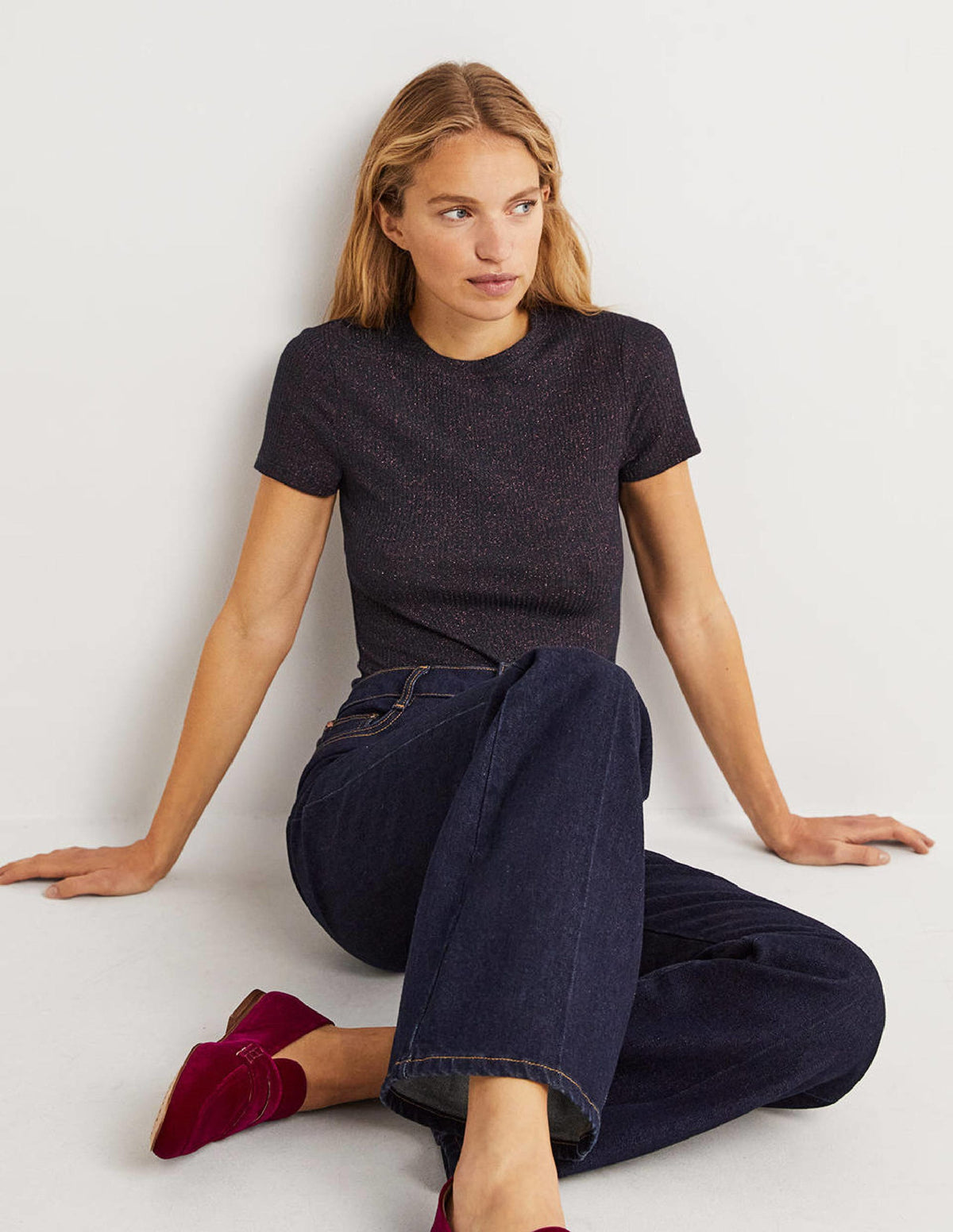 Sparkle Shrunken T-Shirt-Navy/Copper Sparkle-4