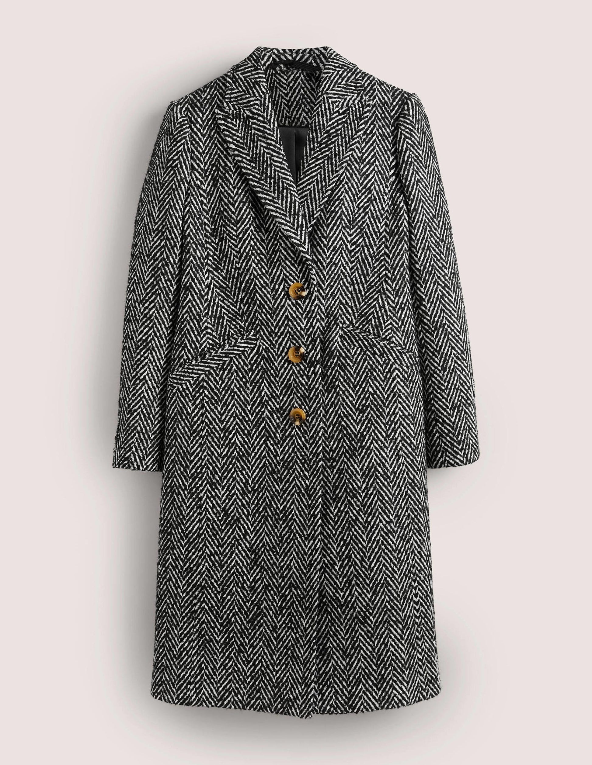 Wool Blend Tailored Coat-Black and Ivory Herringbone-6