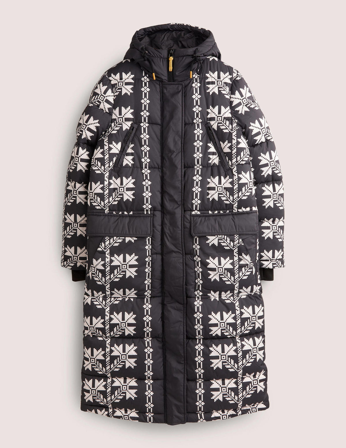 Longline Printed Puffer Coat-Black, Aztec Bloom-7