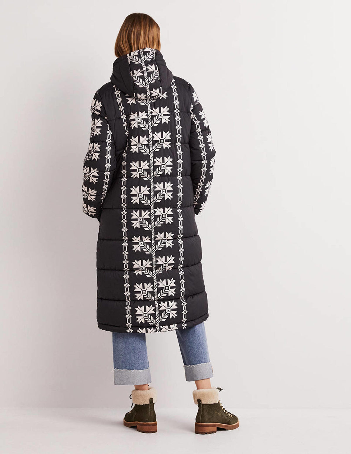Longline Printed Puffer Coat-Black, Aztec Bloom - Image 4