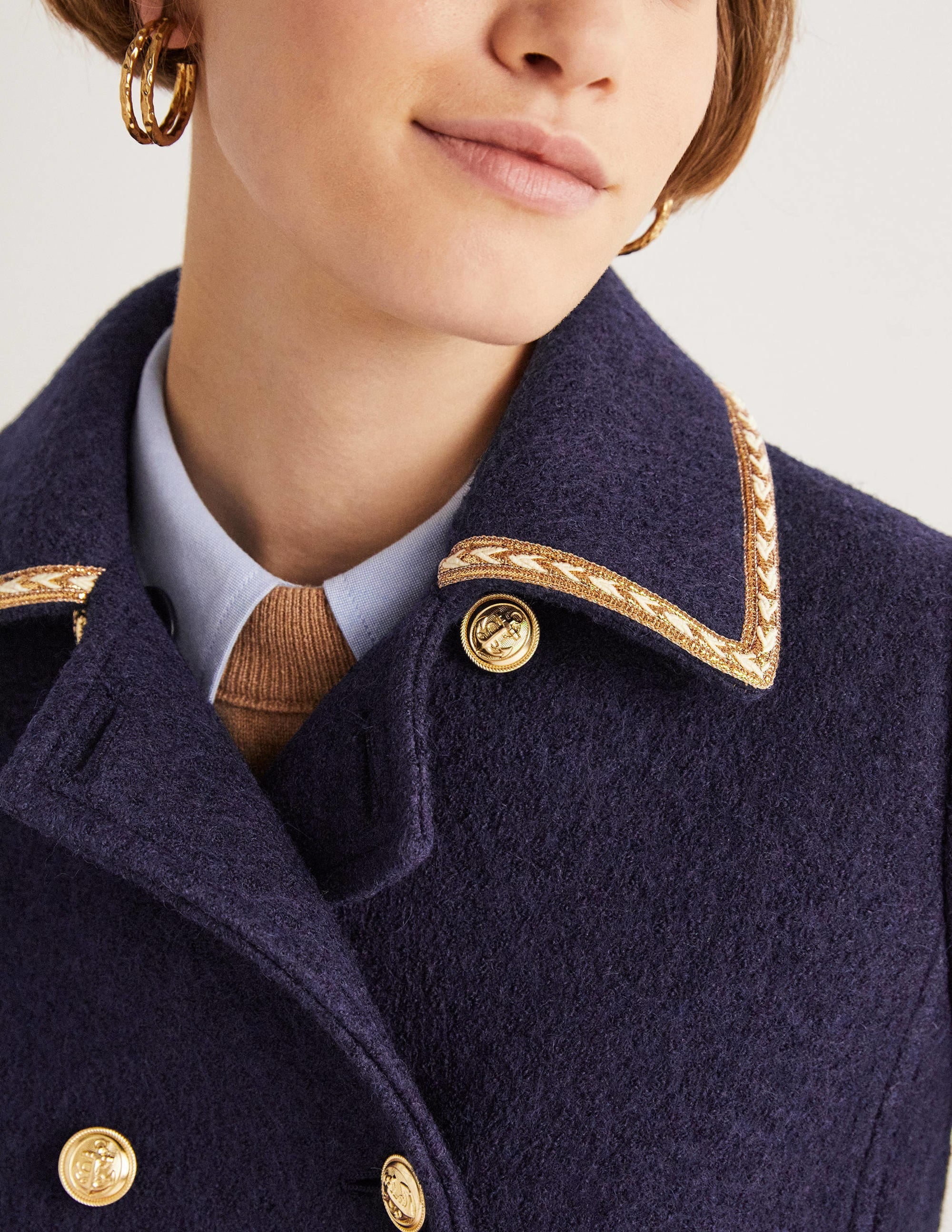 Double Breasted Military Coat-Navy - Image 2