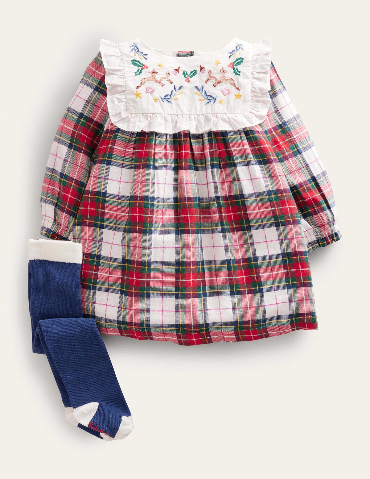Check Dress and Tights Set-Ivory/Red Check-1