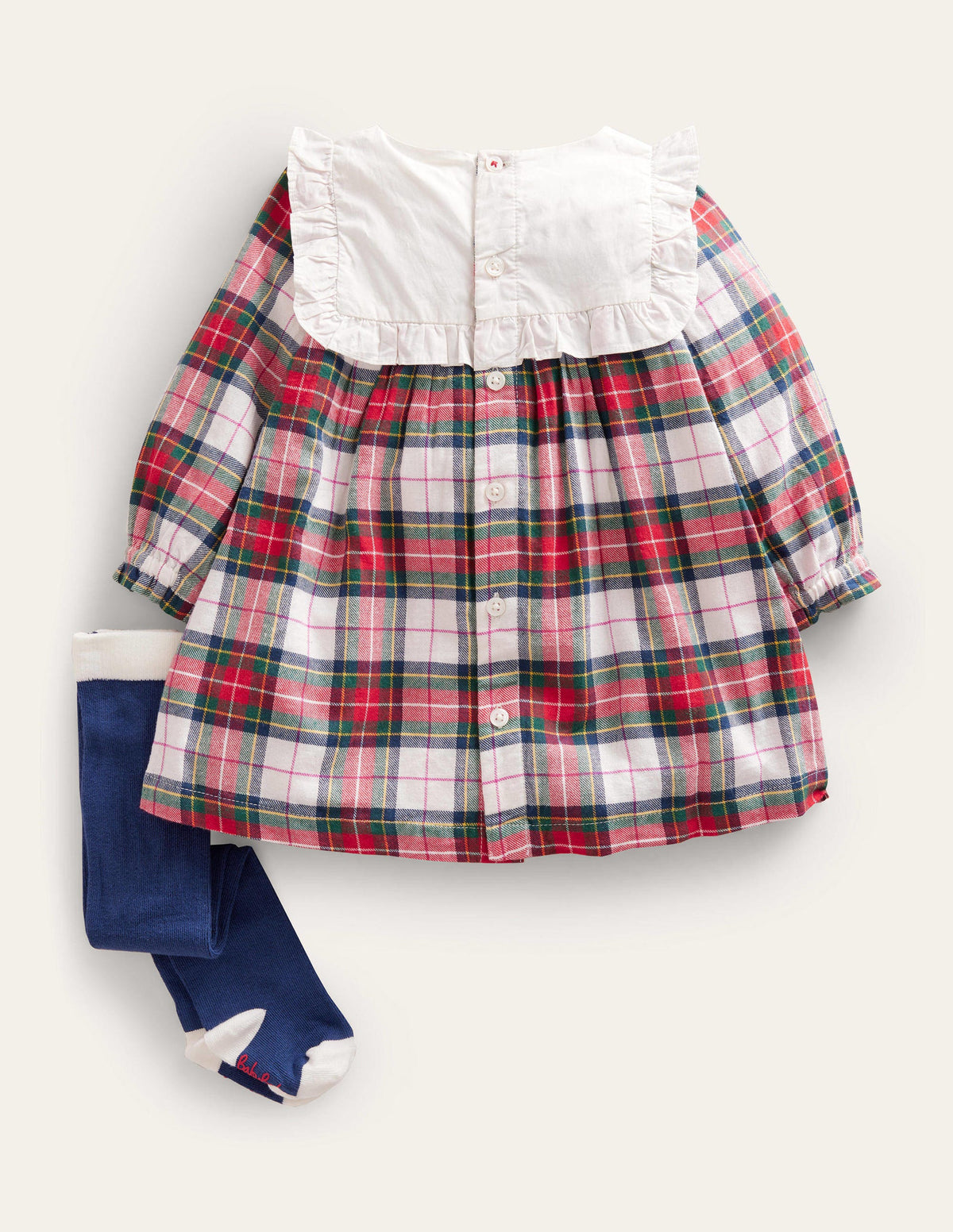 Check Dress and Tights Set-Ivory/Red Check - Image 2