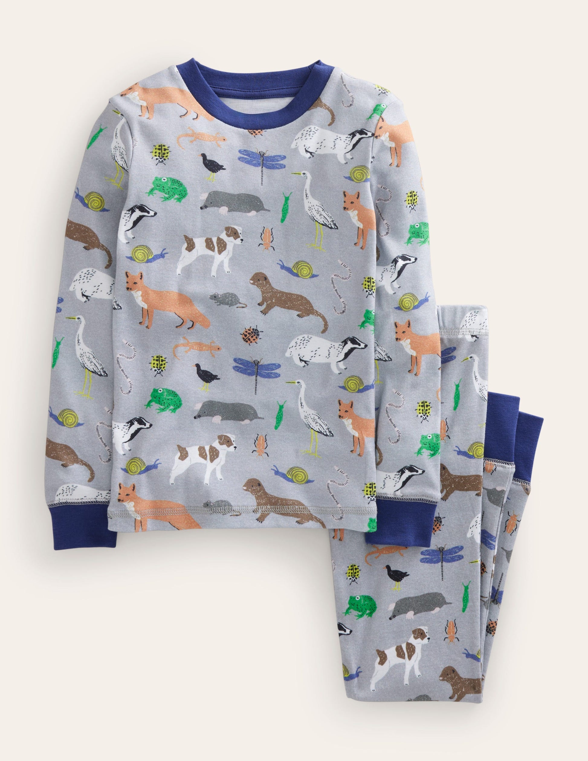 Snug Single Long John Pyjamas-Grey Marl Nature Trail-1