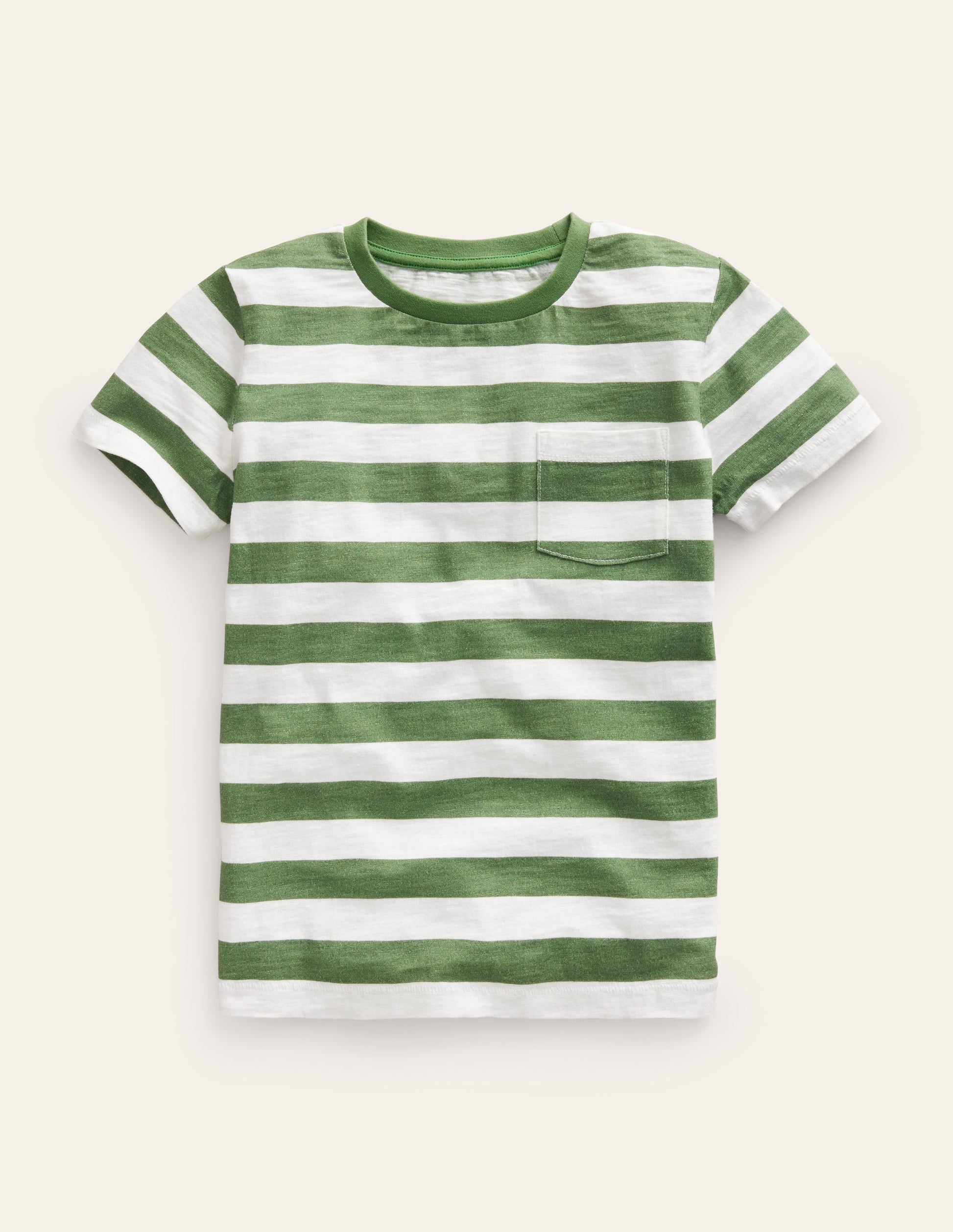 Striped Washed Slub T-shirt-Green/Ivory-1