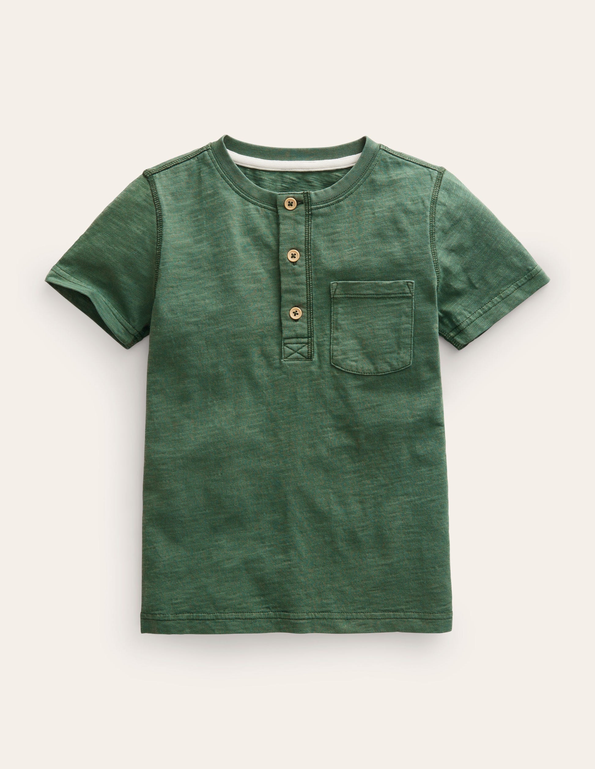Washed Cotton Henley T-shirt-Monster Green-1