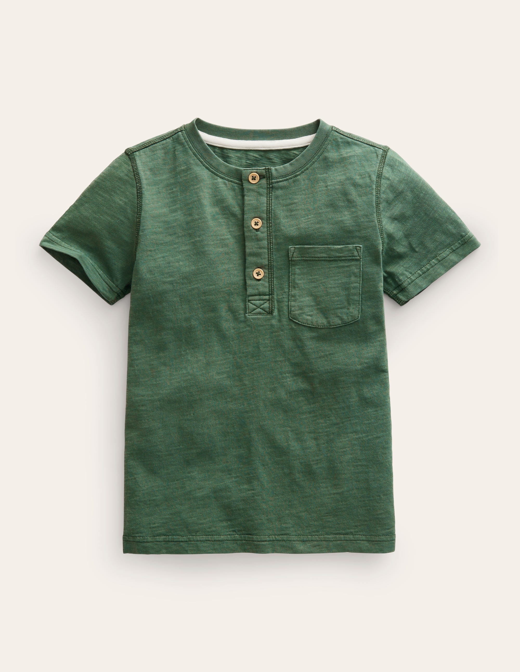 Washed Cotton Henley T-shirt-Monster Green - Image 1