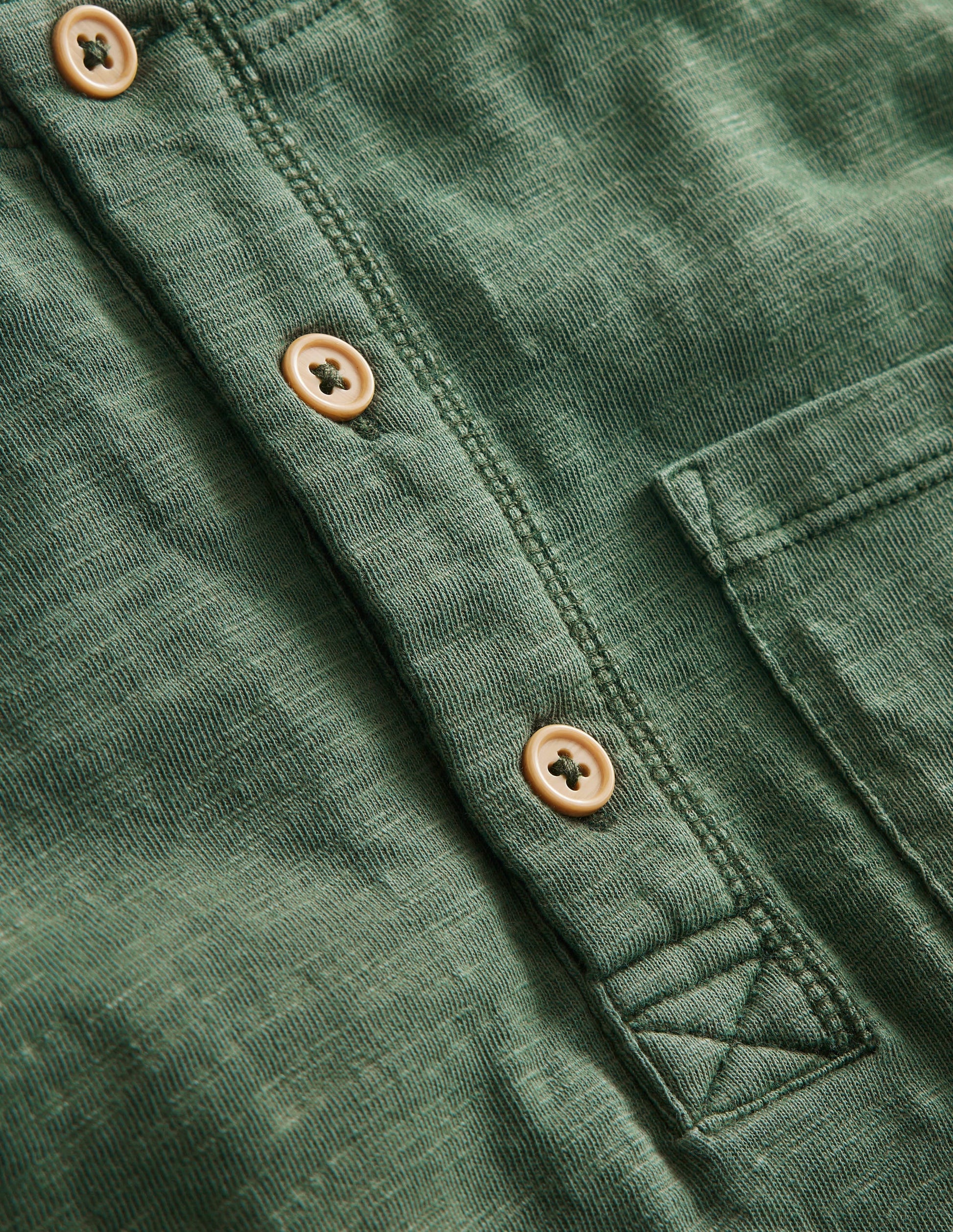 Washed Cotton Henley T-shirt-Monster Green-3