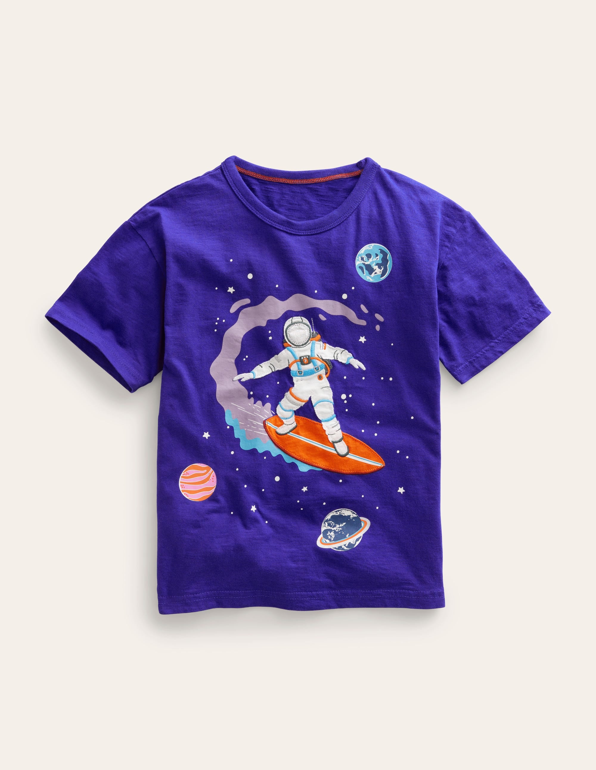 Space-Print Cotton T-Shirt-Blue Marl Surfer - Image 1