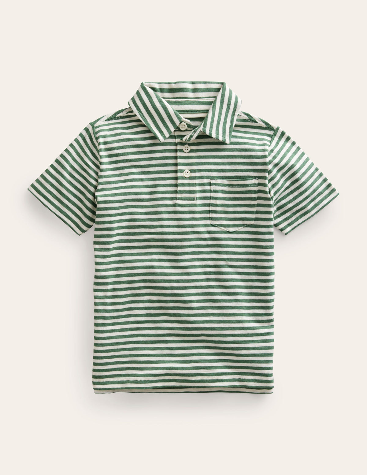 Striped Slubbed Polo Shirt-Rosemary/Ivory - Image 1