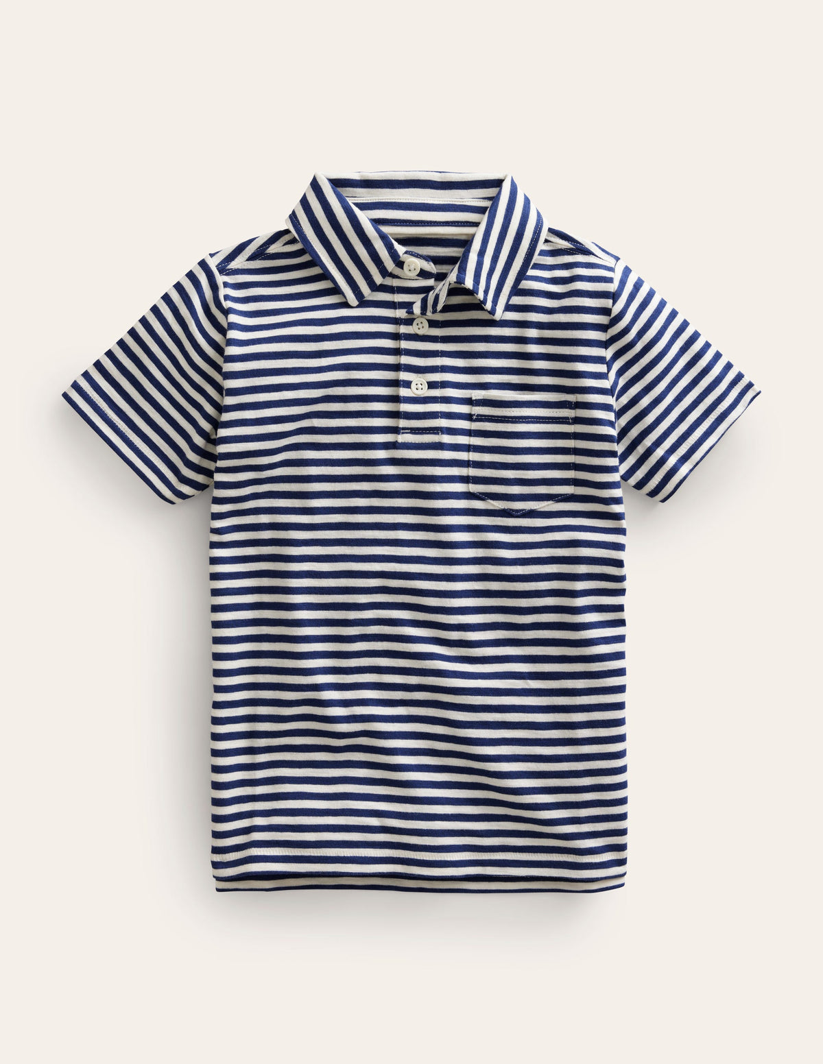 Striped Slubbed Polo Shirt-Navy/Ivory - Image 1