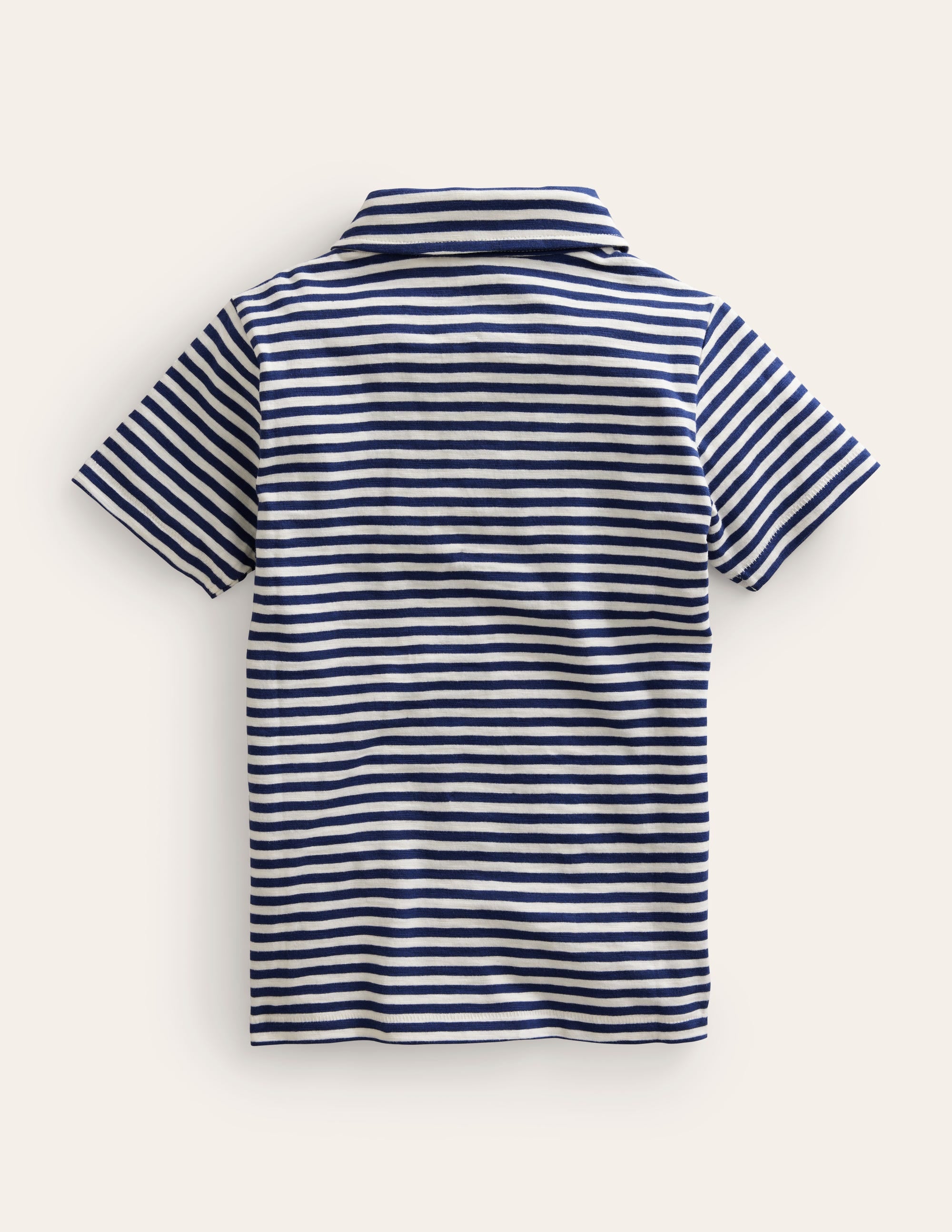 Striped Slubbed Polo Shirt-Navy/Ivory - Image 2
