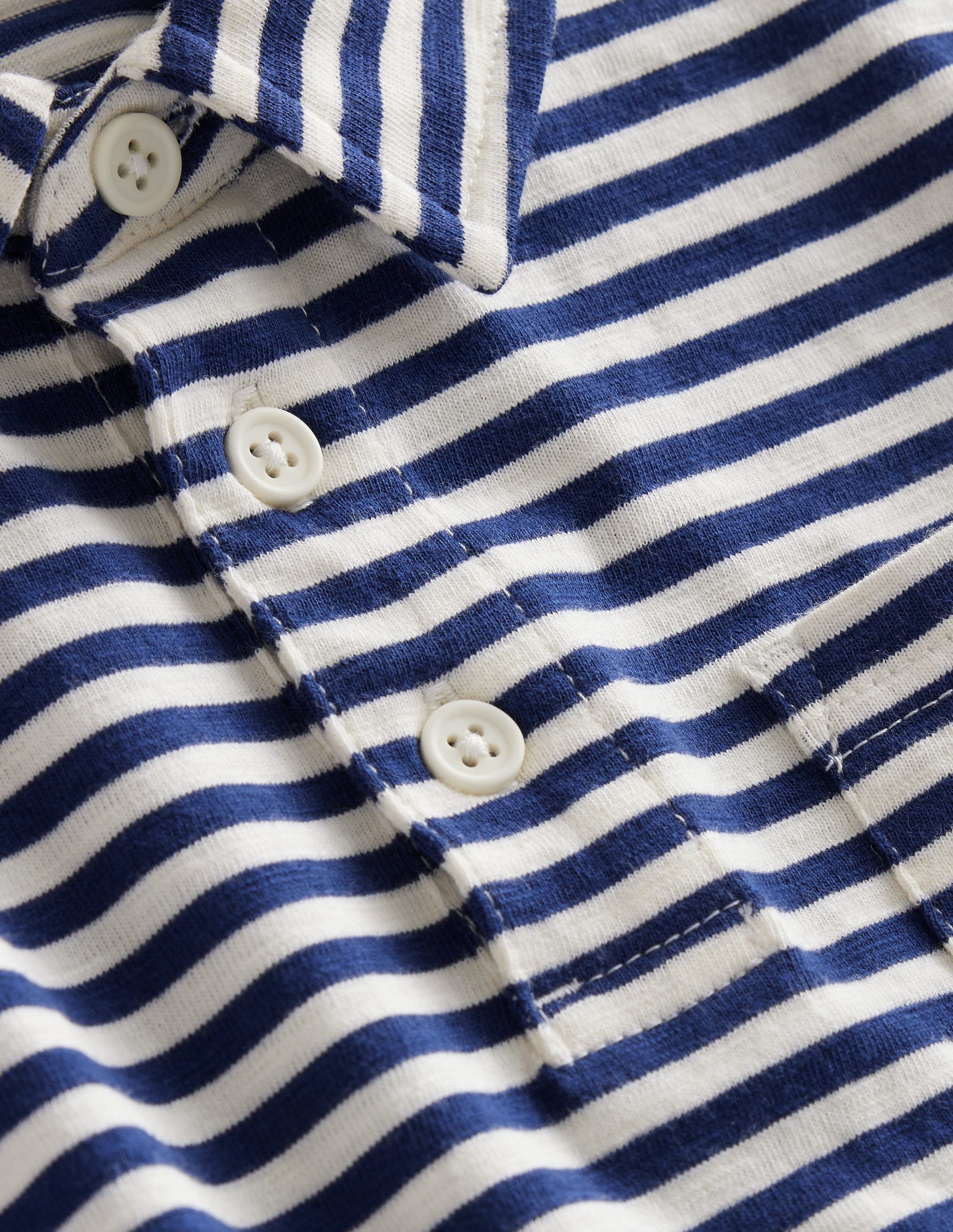 Striped Slubbed Polo Shirt-Navy/Ivory-3