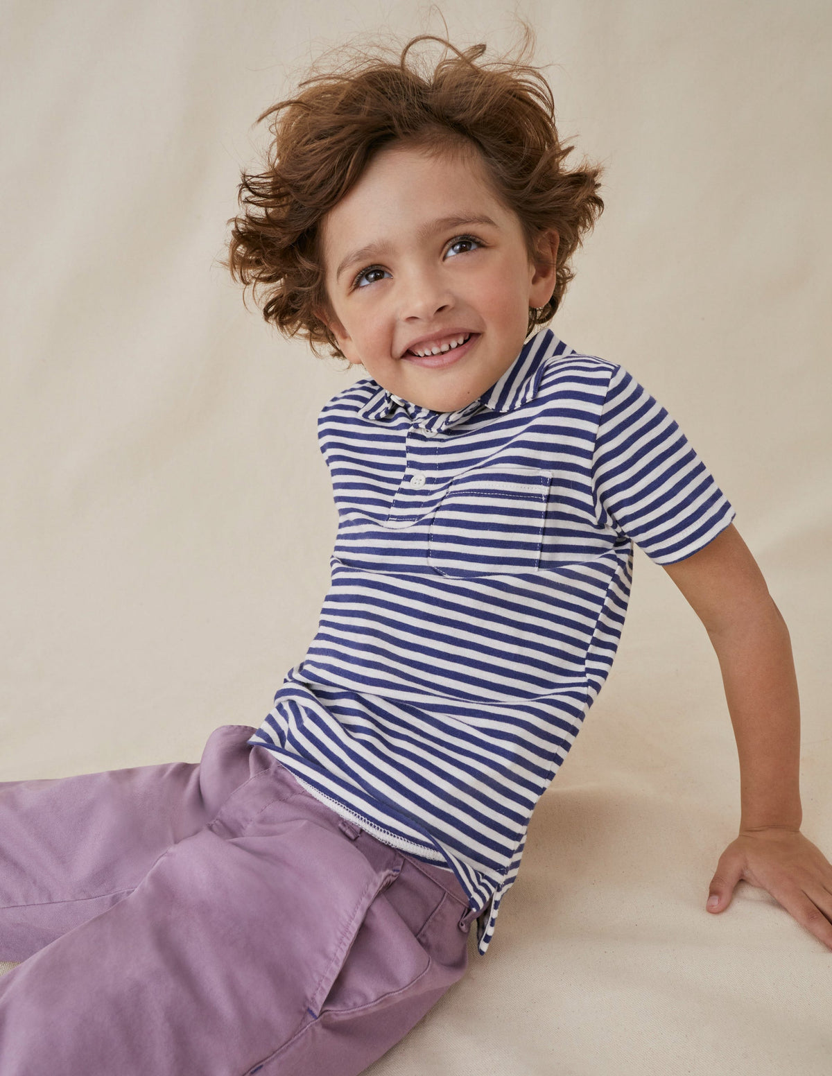 Striped Slubbed Polo Shirt-Navy/Ivory - Image 4