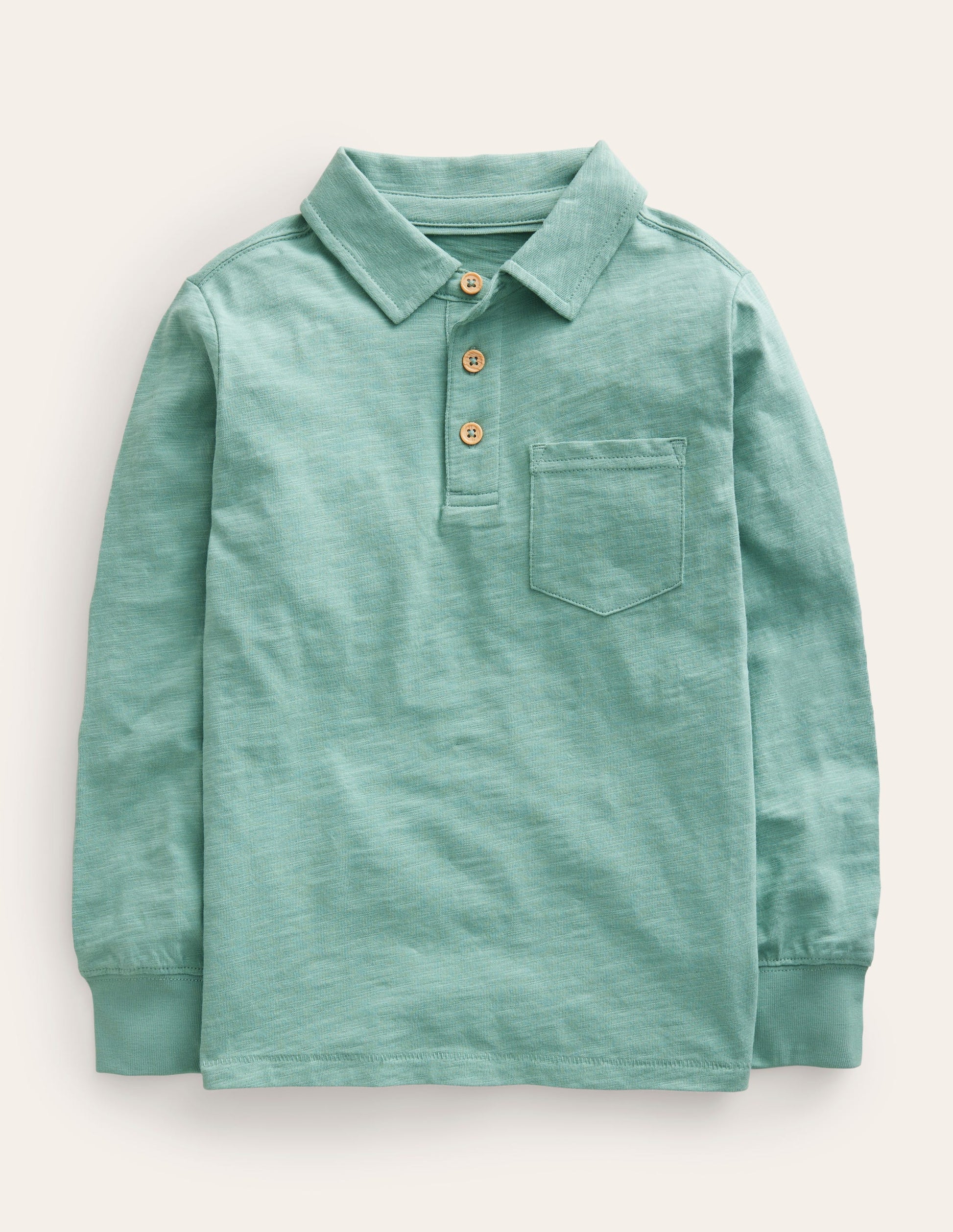 Slubbed Long-Sleeve Polo Shirt-Smoke Green-1