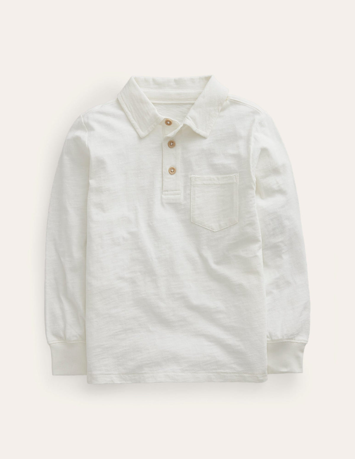 Slubbed Long-Sleeve Polo Shirt-Ivory - Image 1