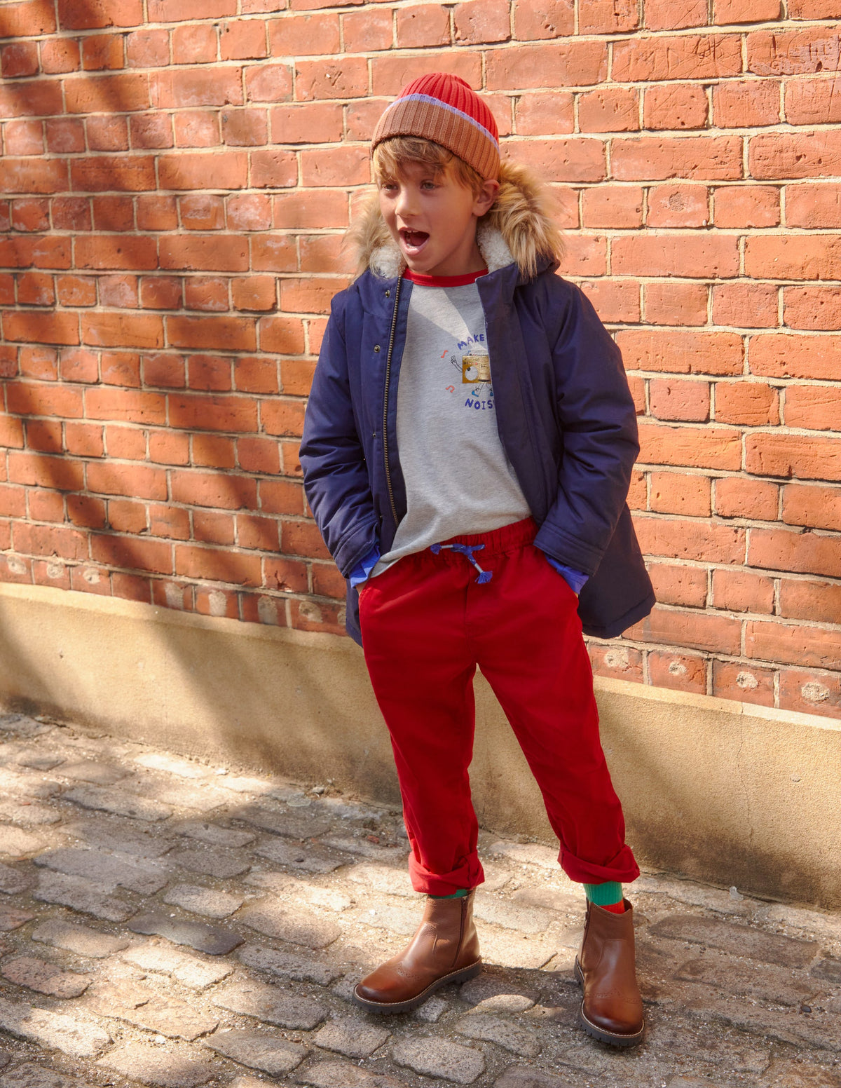 Slim Pull-On Trousers-Royal Red-4