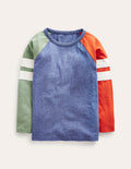 Colourblock Raglan T-shirt-Blue/Green/Orange Marl