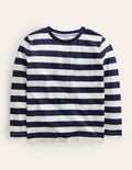 Long-sleeved Washed T-shirt-French Navy/Ivory Stripe