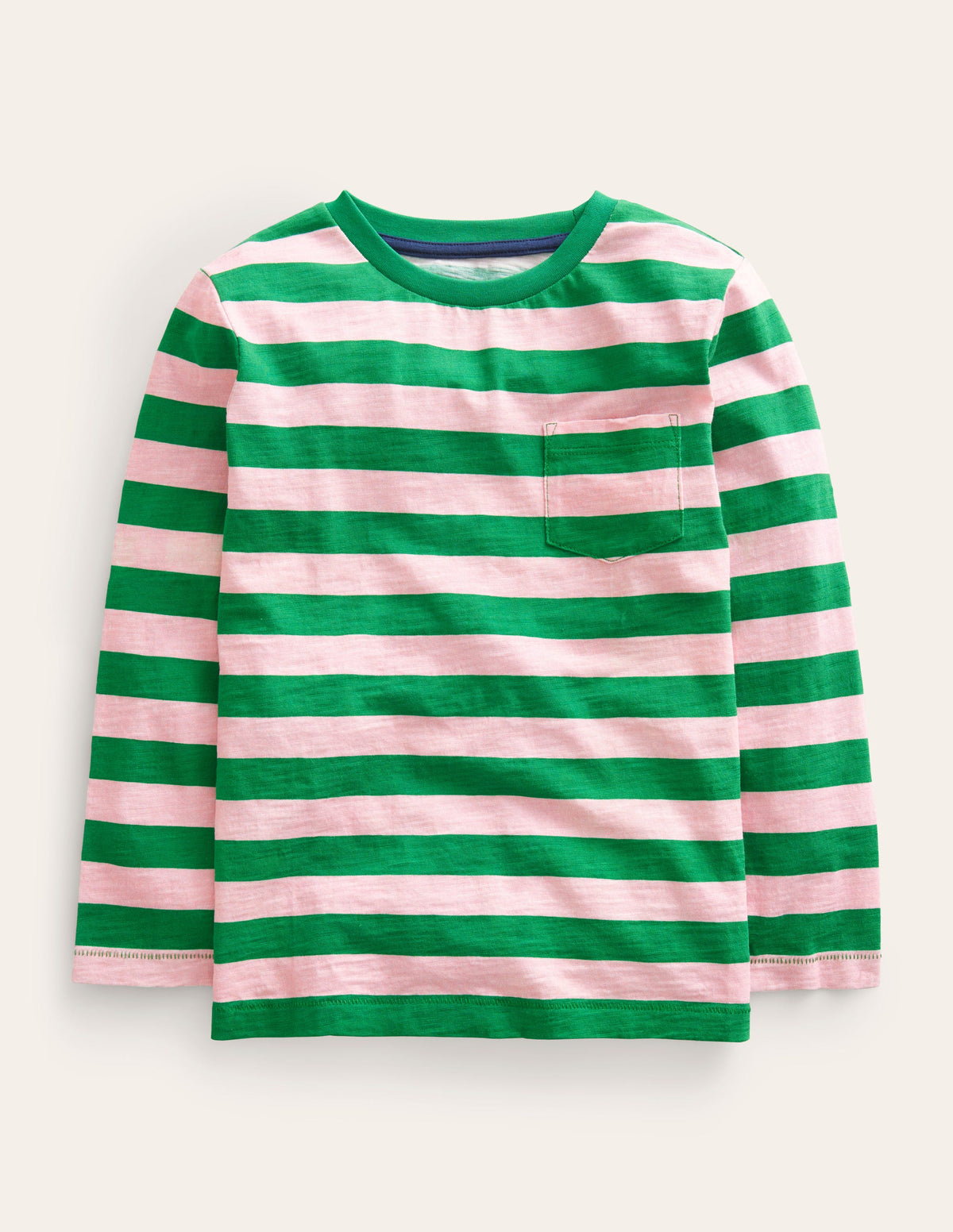 Long-sleeved Washed T-shirt-French Pink/ Deep Green - Image 1