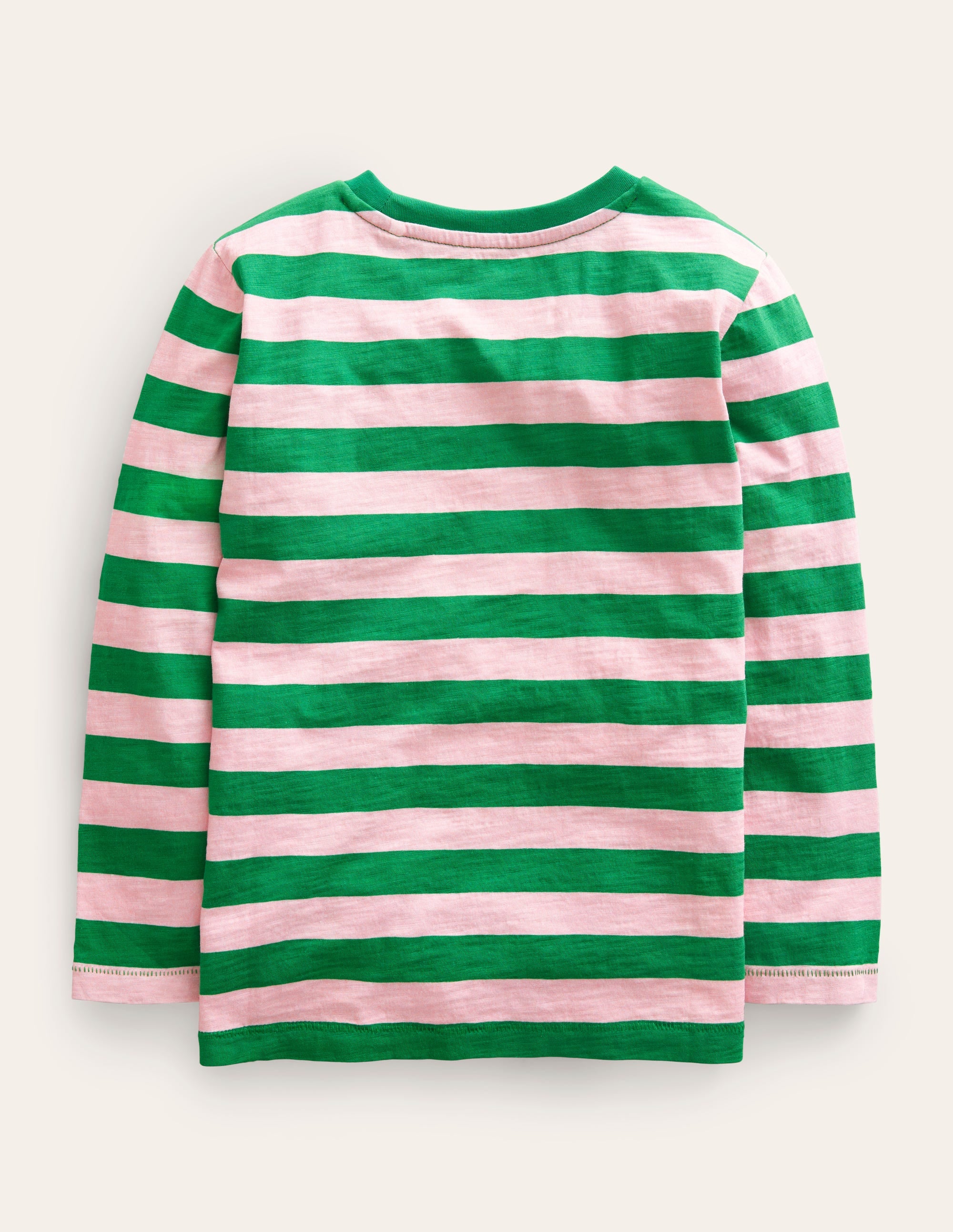 Long-sleeved Washed T-shirt-French Pink/ Deep Green - Image 2