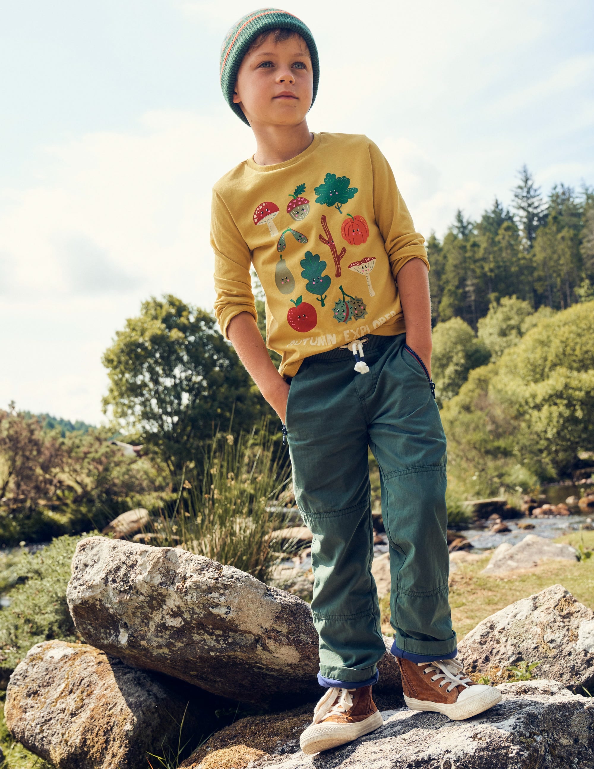 Print Grid T-Shirt-Oil Yellow Autumn Explorer - Image 4