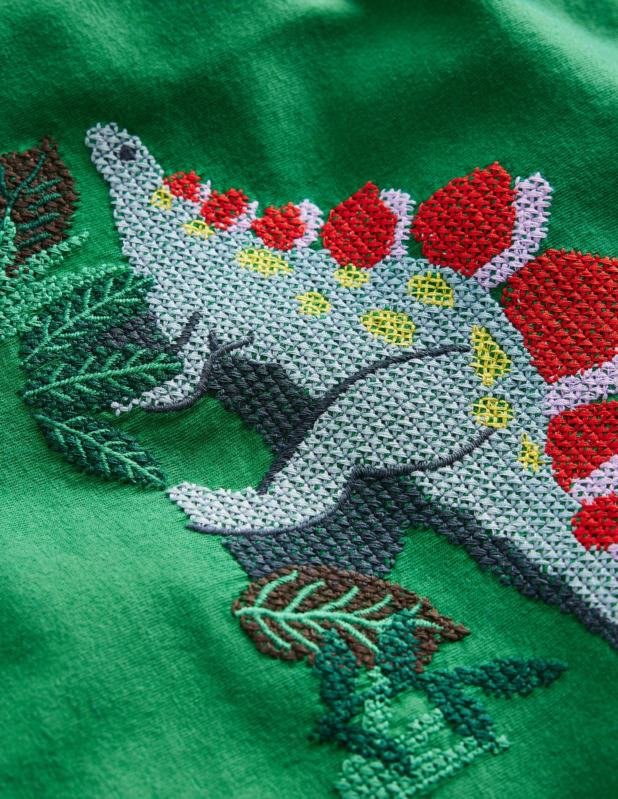 Cross Stitch Dino T-shirt-Deep Green Dinosaur - Image 3