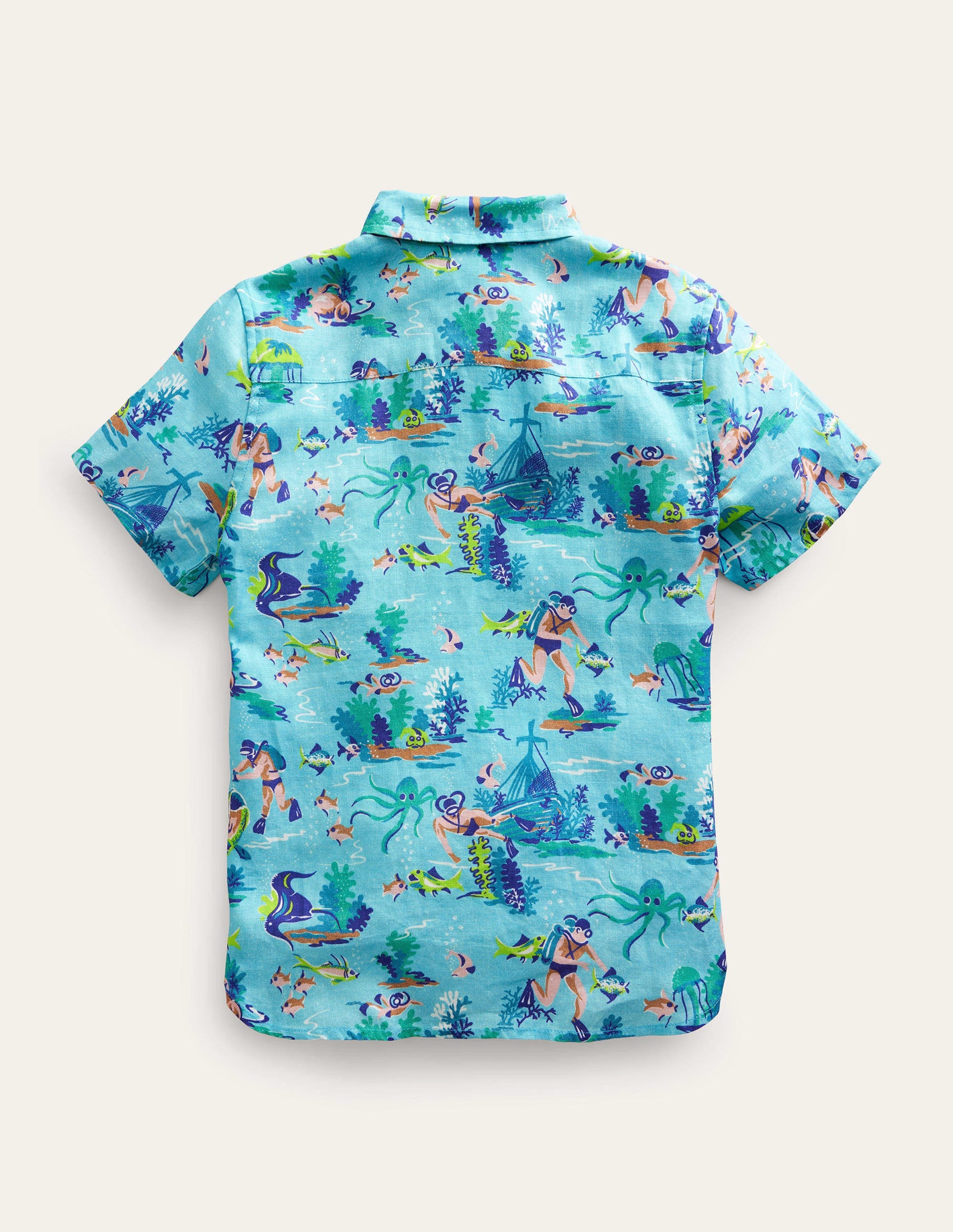 Cotton Linen Shirt-Aqua Sea Diver - Image 2