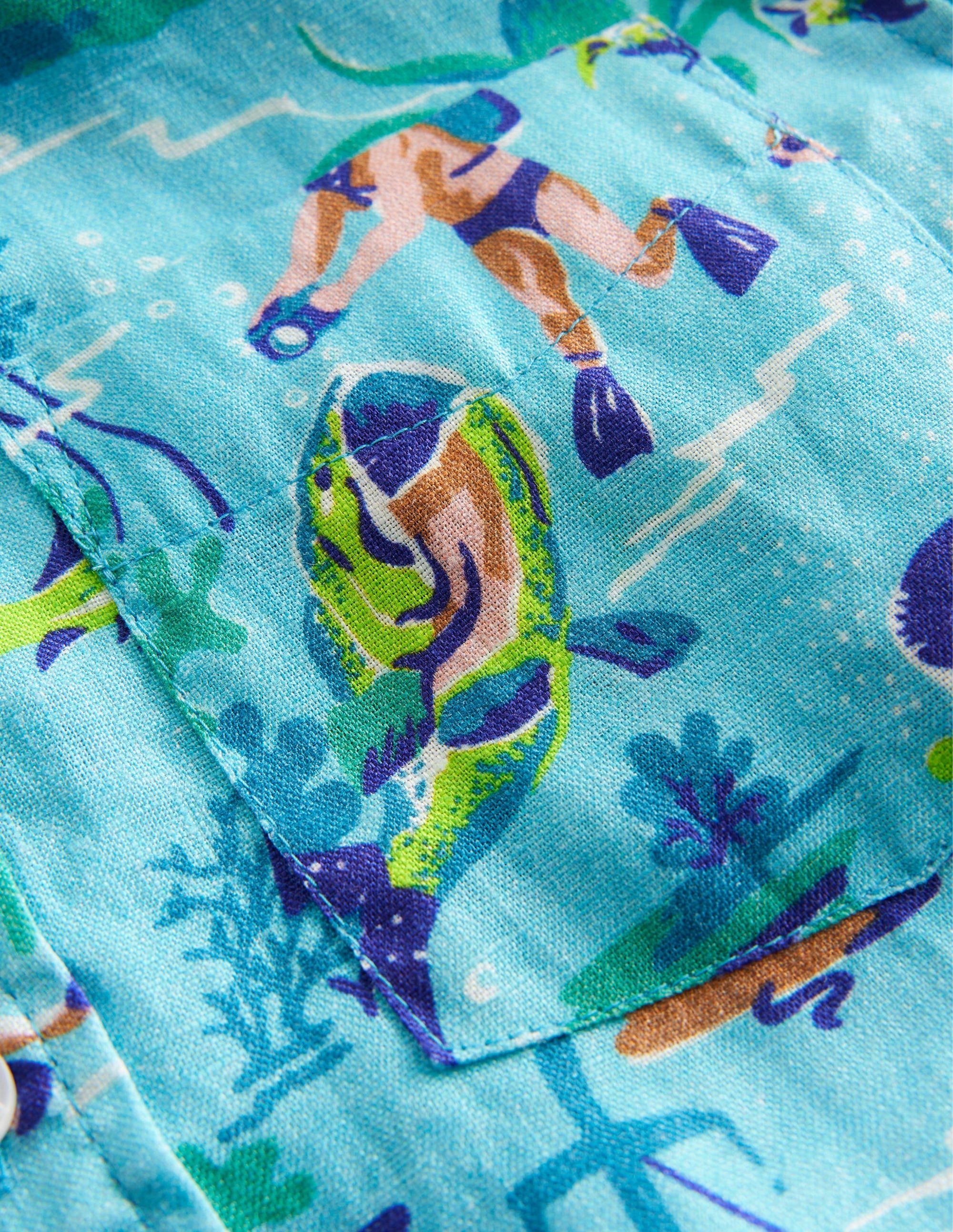Cotton Linen Shirt-Aqua Sea Diver - Image 3
