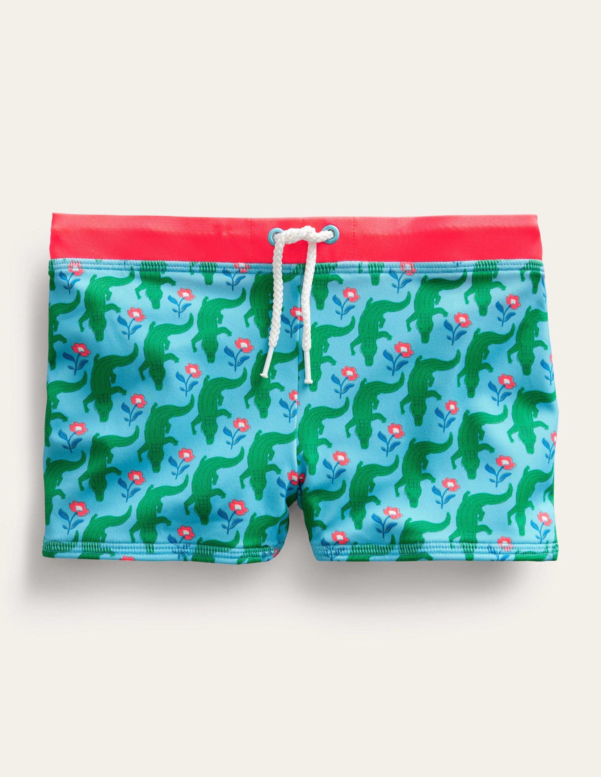 Swim Trunks-Aqua Crocodile Woodblock-1