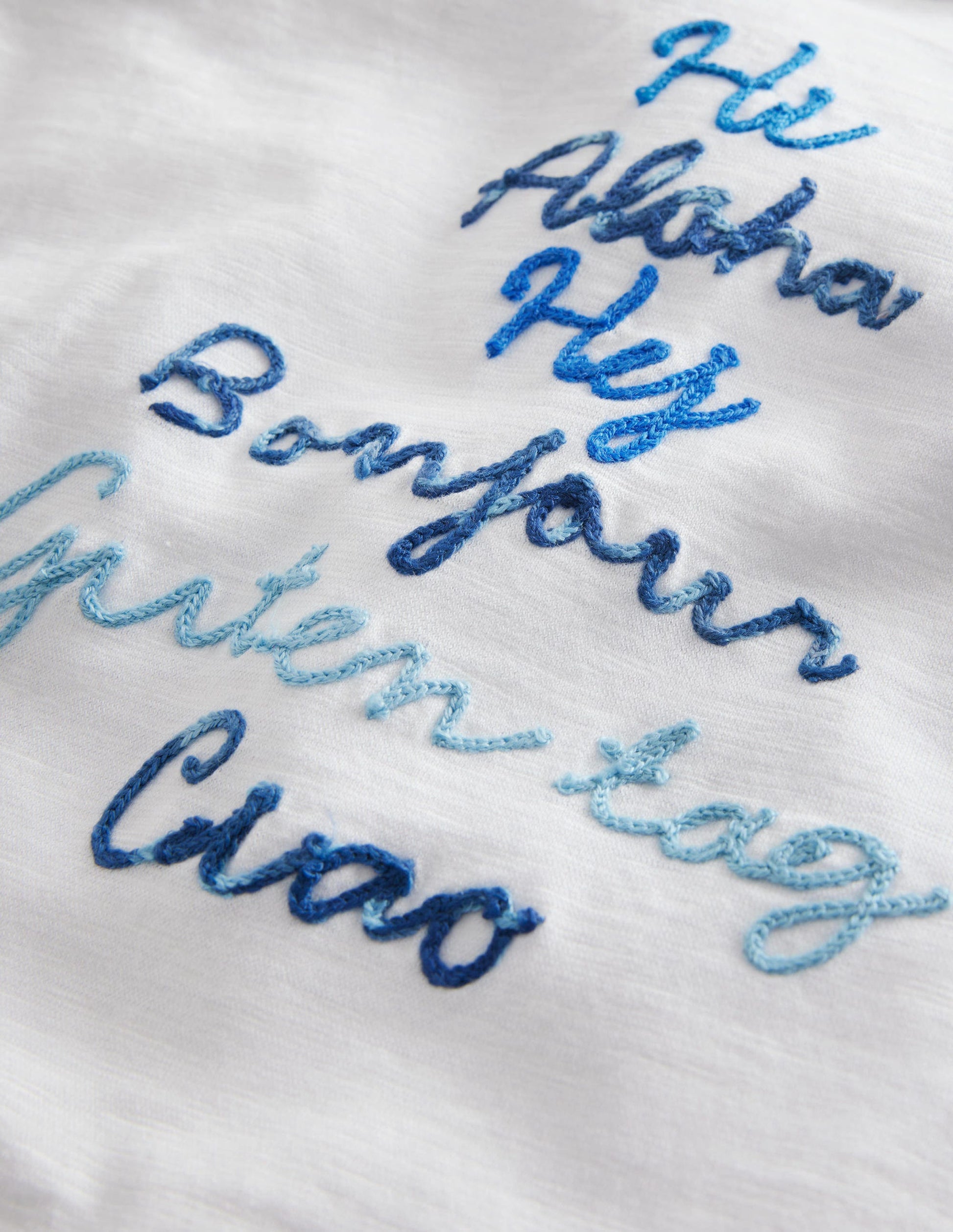 Chain Stitch Slogan T-shirt-Ivory White Hello-3