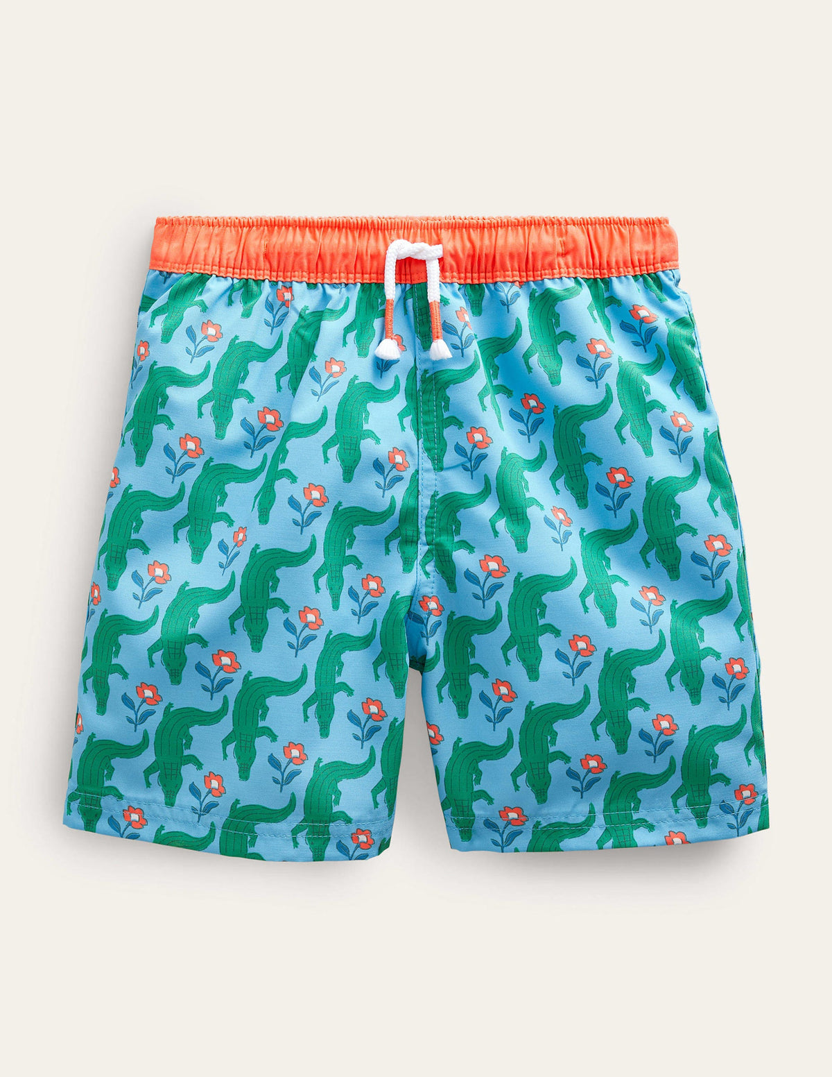 Swim Shorts-Aqua Crocodile Woodblock - Image 1