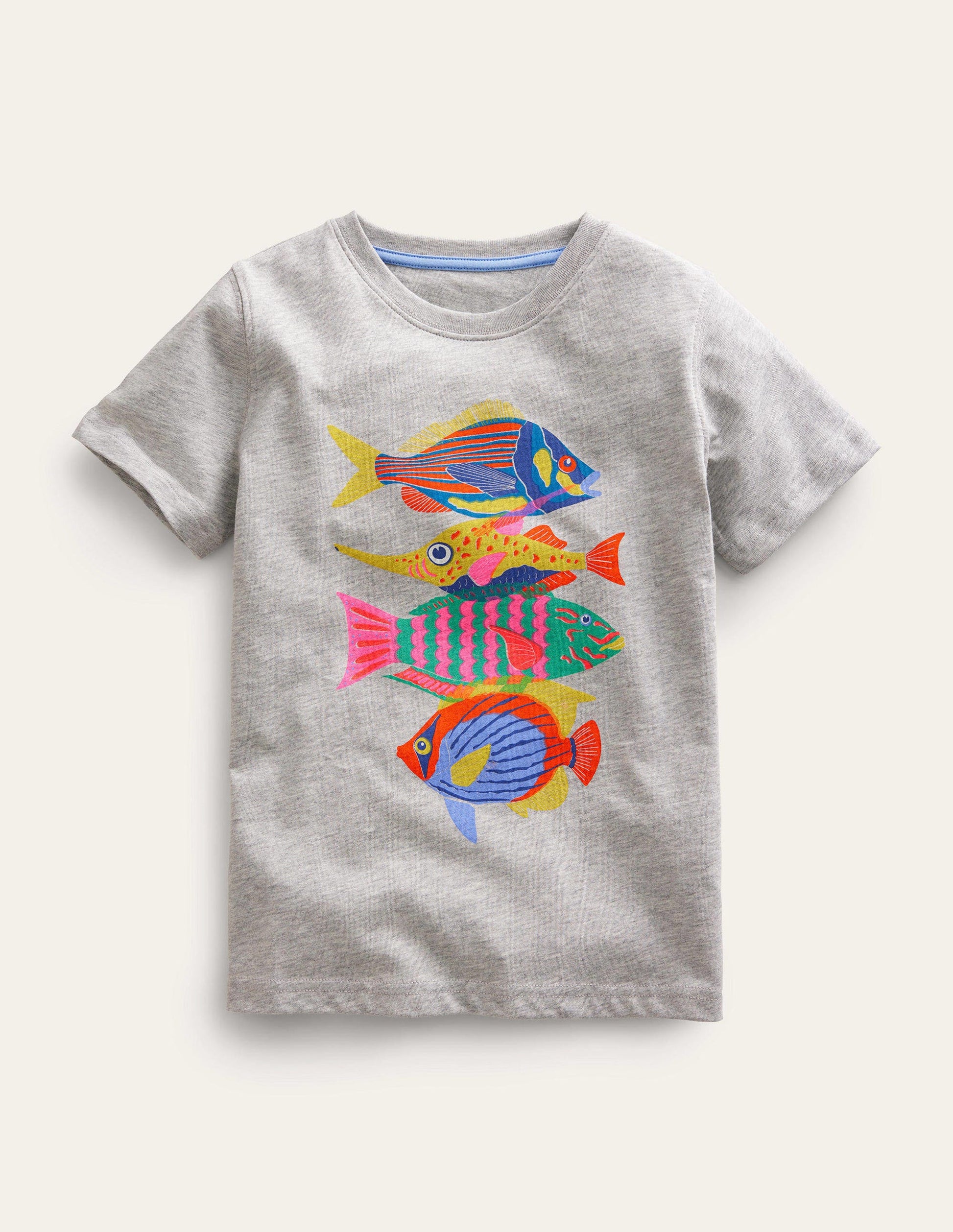 Graphic-Print Cotton T-Shirt-Silver Marl Fish-1