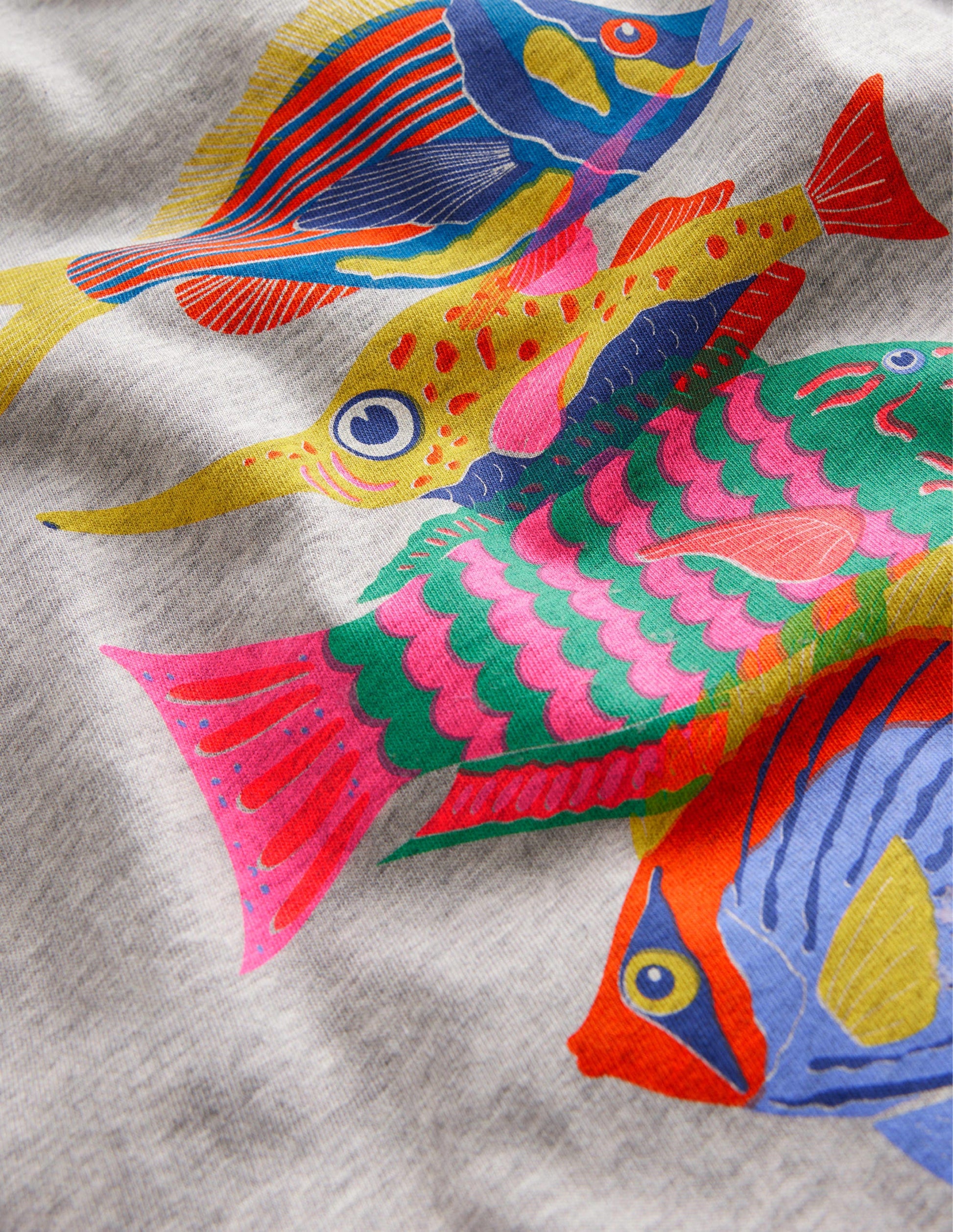 Graphic-Print Cotton T-Shirt-Silver Marl Fish-3