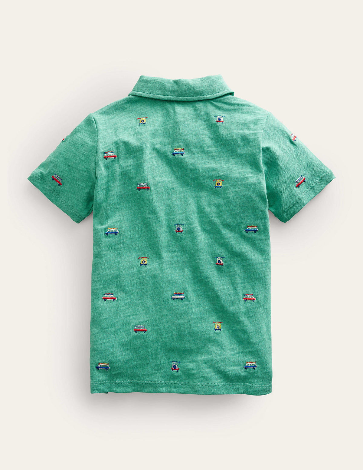 Embroidered Slubbed Polo Shirt-Green Cars-2